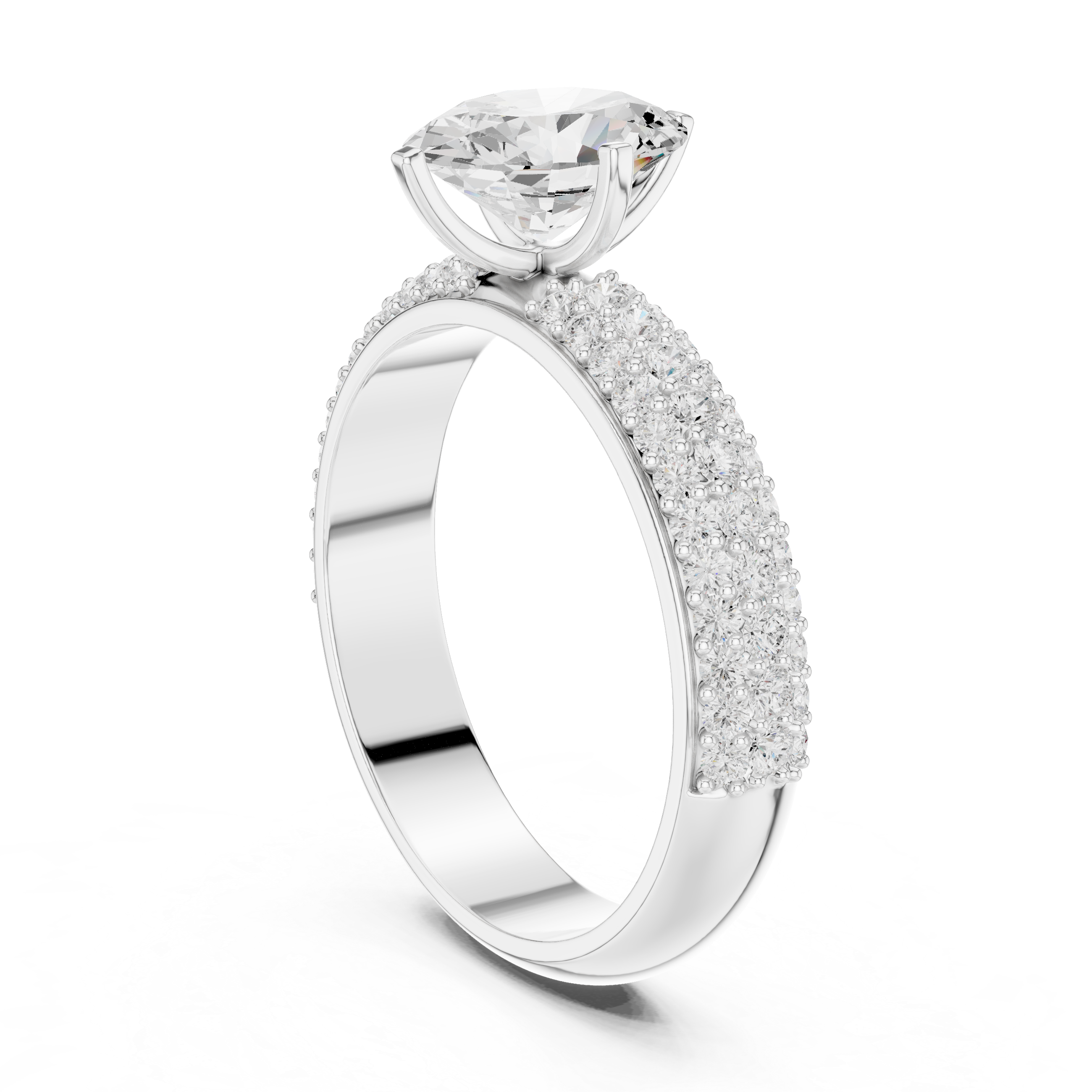 Oval Cut Pavé Engagement Ring – Triple Row Diamond Band Statement Ring