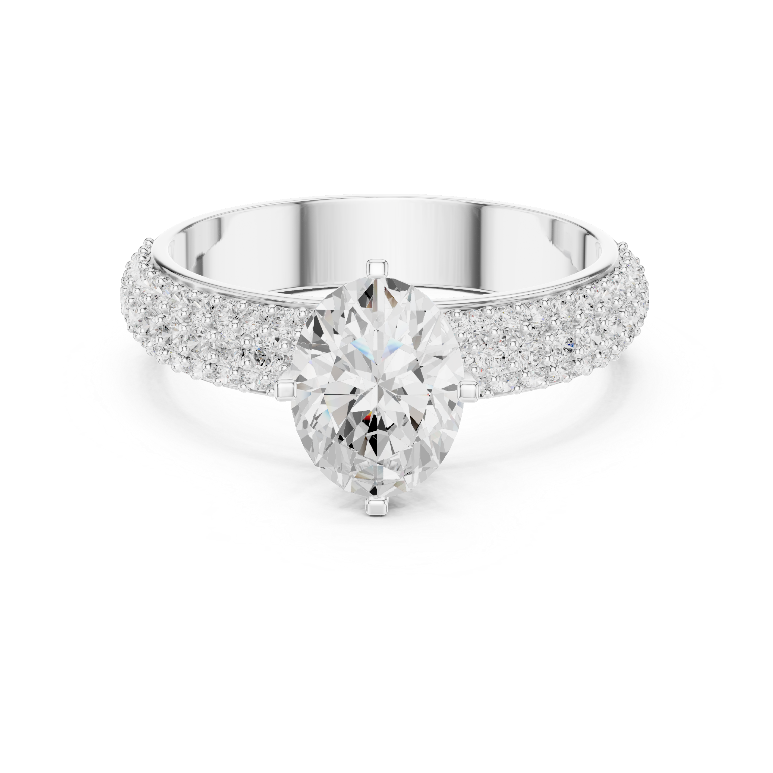 Oval Cut Pavé Engagement Ring – Triple Row Diamond Band Statement Ring