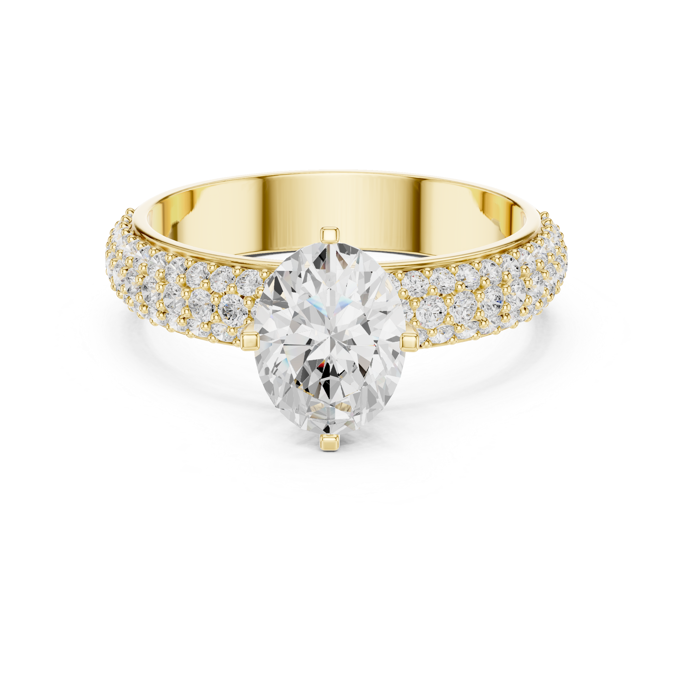 Oval Cut Pavé Engagement Ring – Triple Row Diamond Band Statement Ring