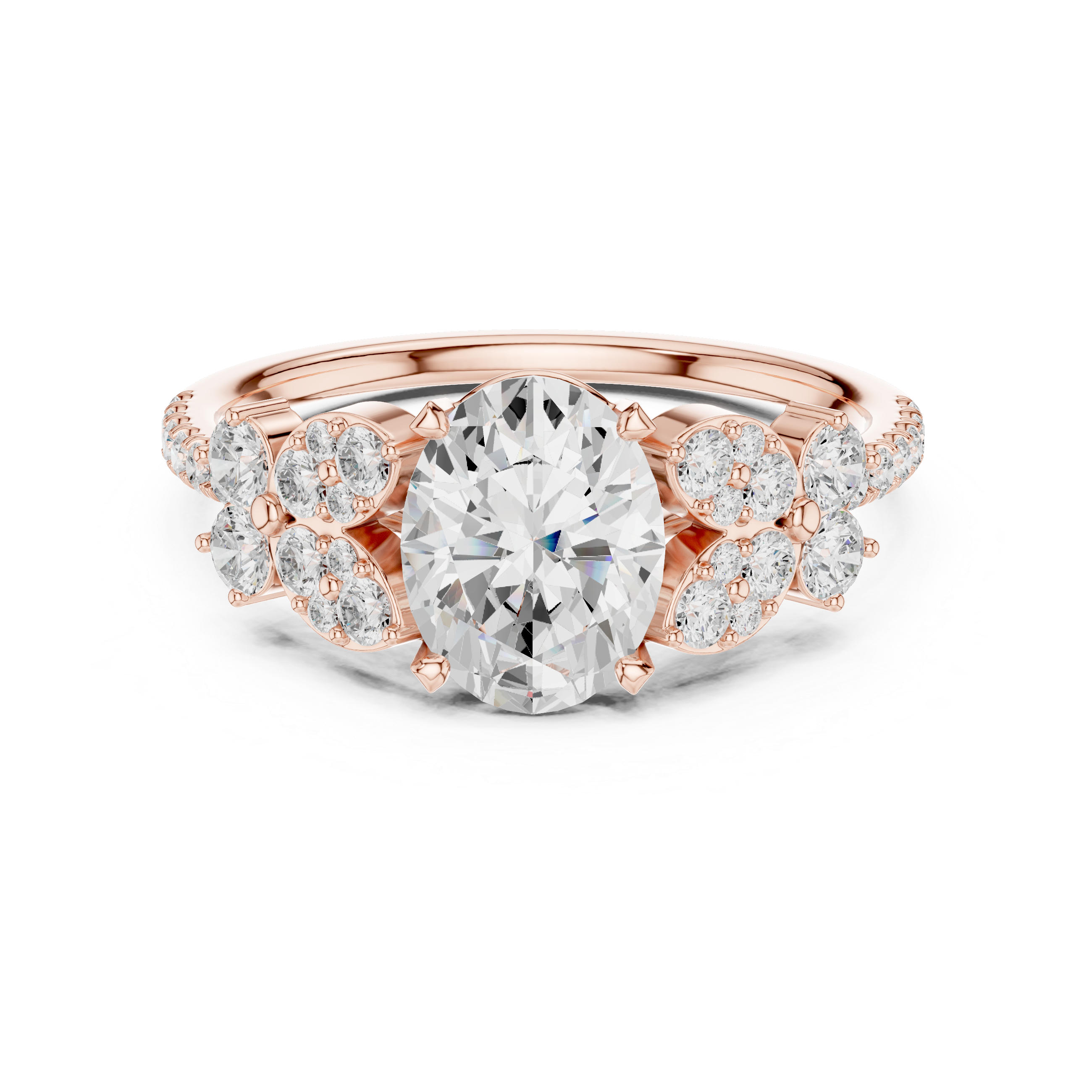 Oval Halo Engagement Ring with Floral Diamond Accents – Vintage Inspired Diamond Ring