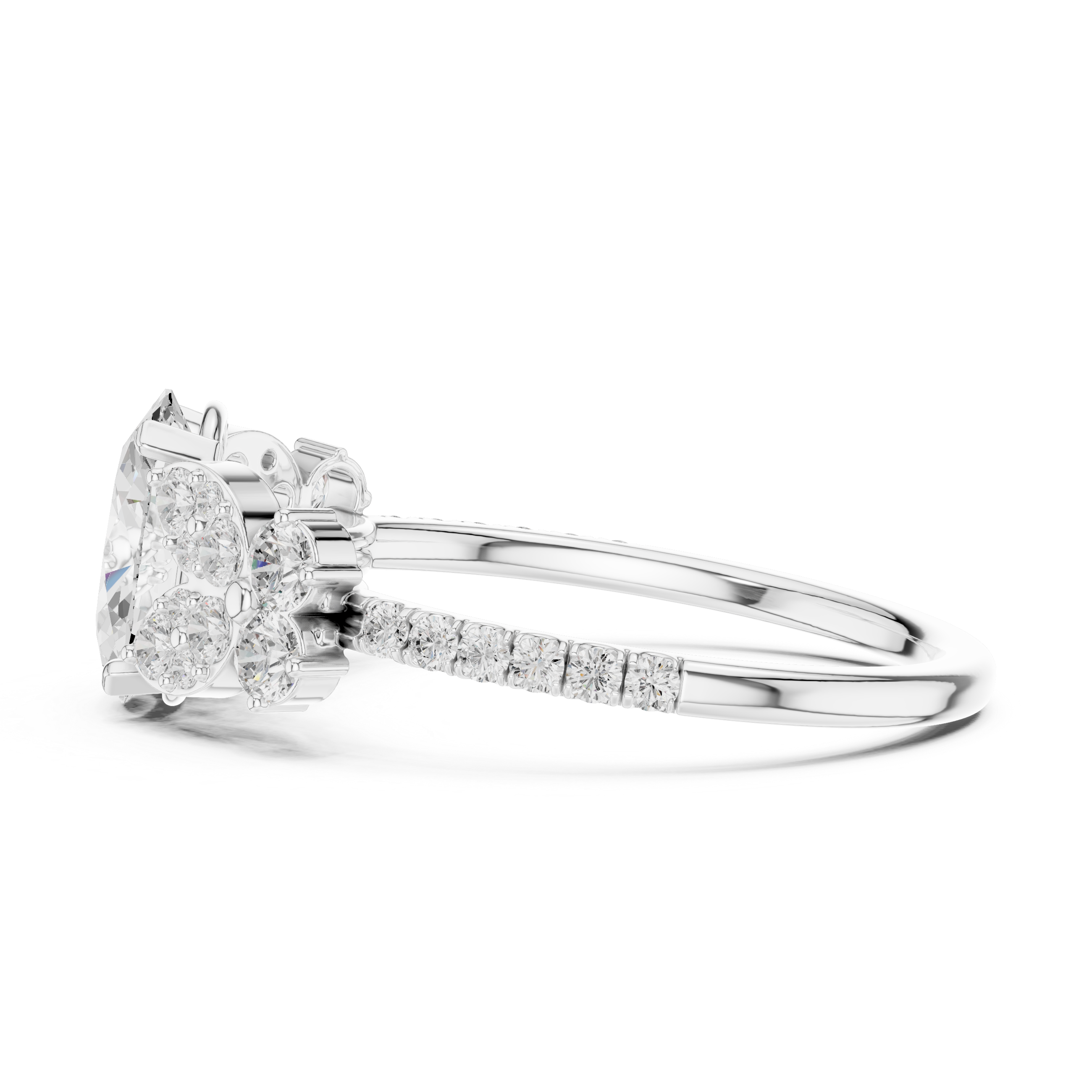 Oval Halo Engagement Ring with Floral Diamond Accents – Vintage Inspired Diamond Ring