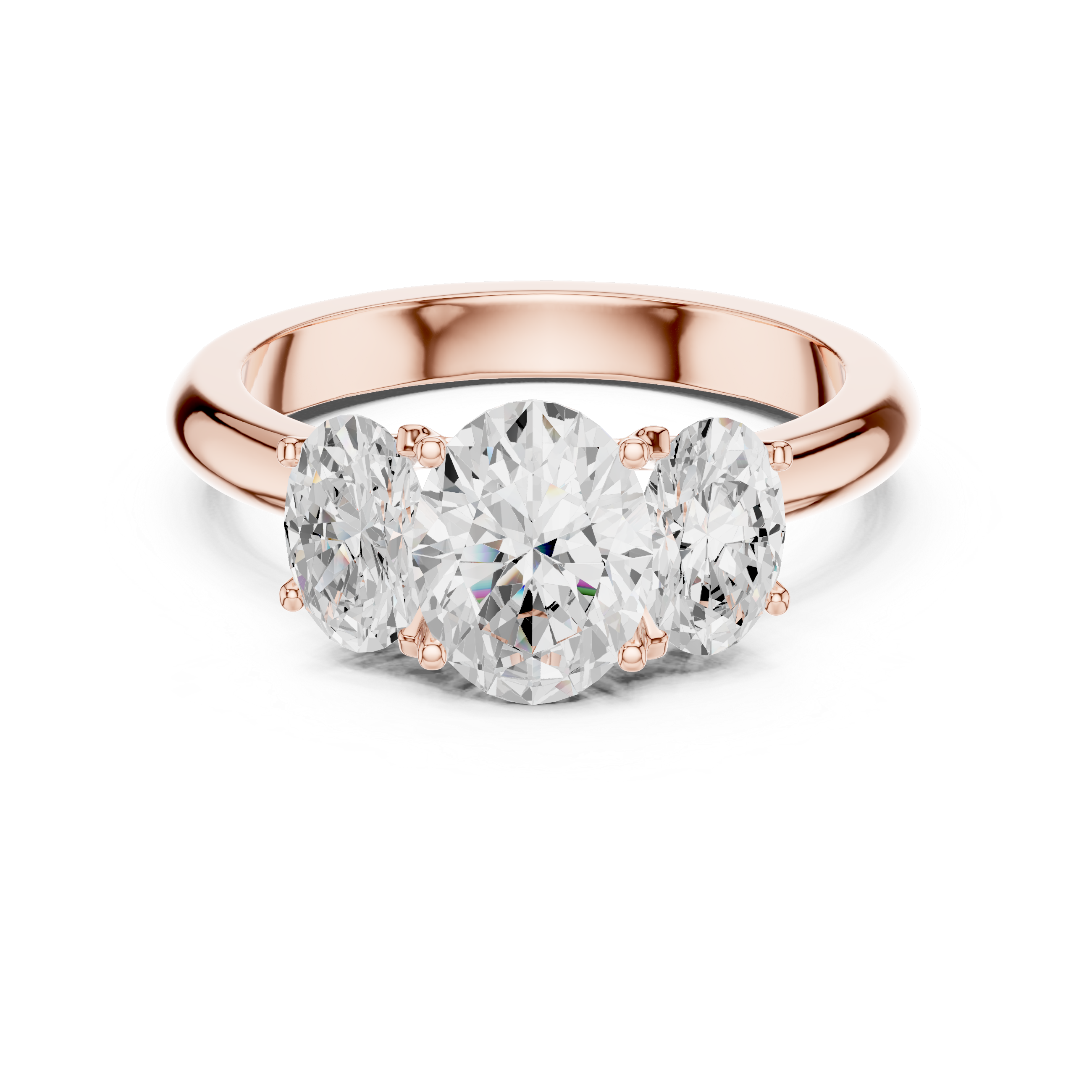 Three Stone Oval Engagement Ring – Classic Trilogy Diamond Ring with Oval Side Stones