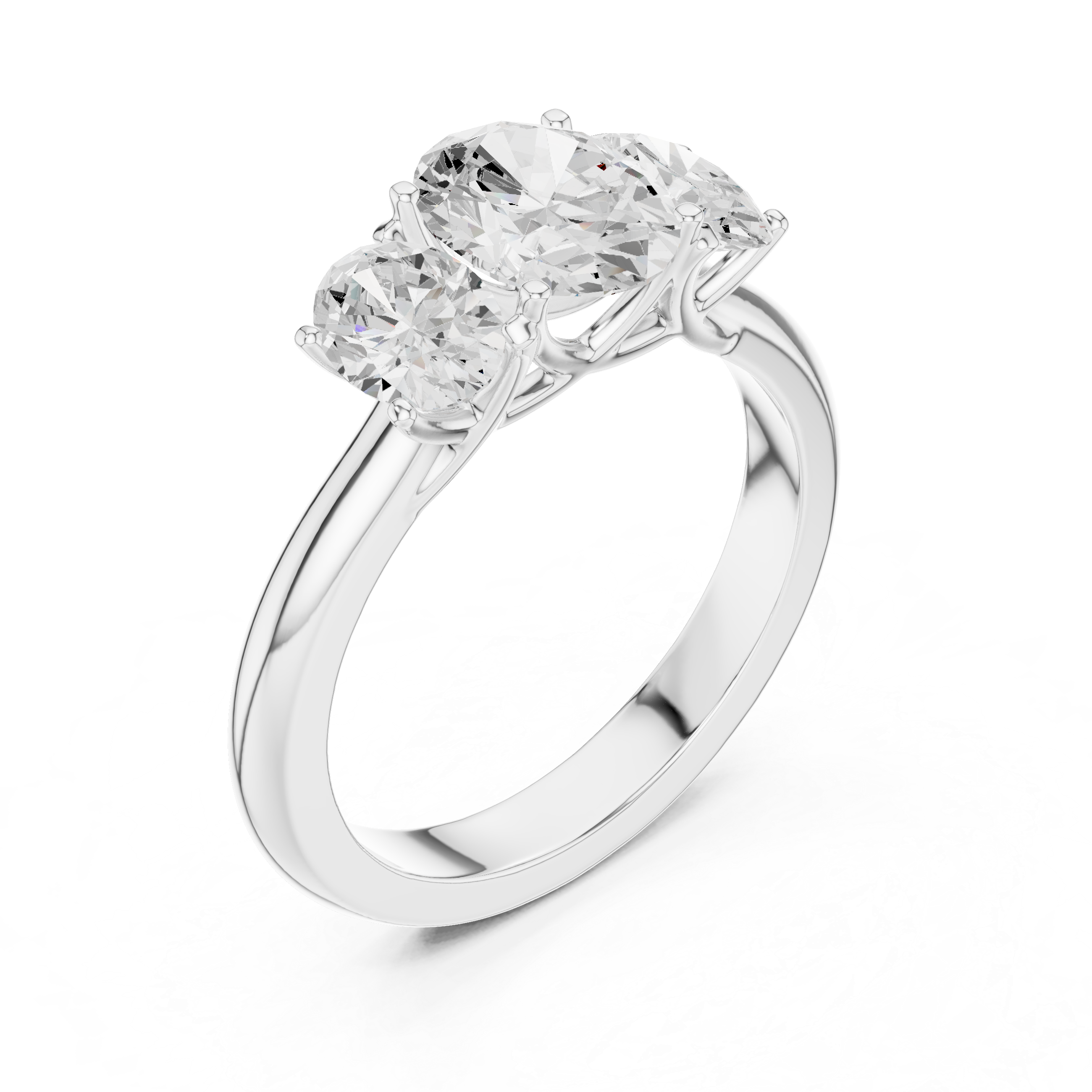 Three Stone Oval Engagement Ring – Classic Trilogy Diamond Ring with Oval Side Stones