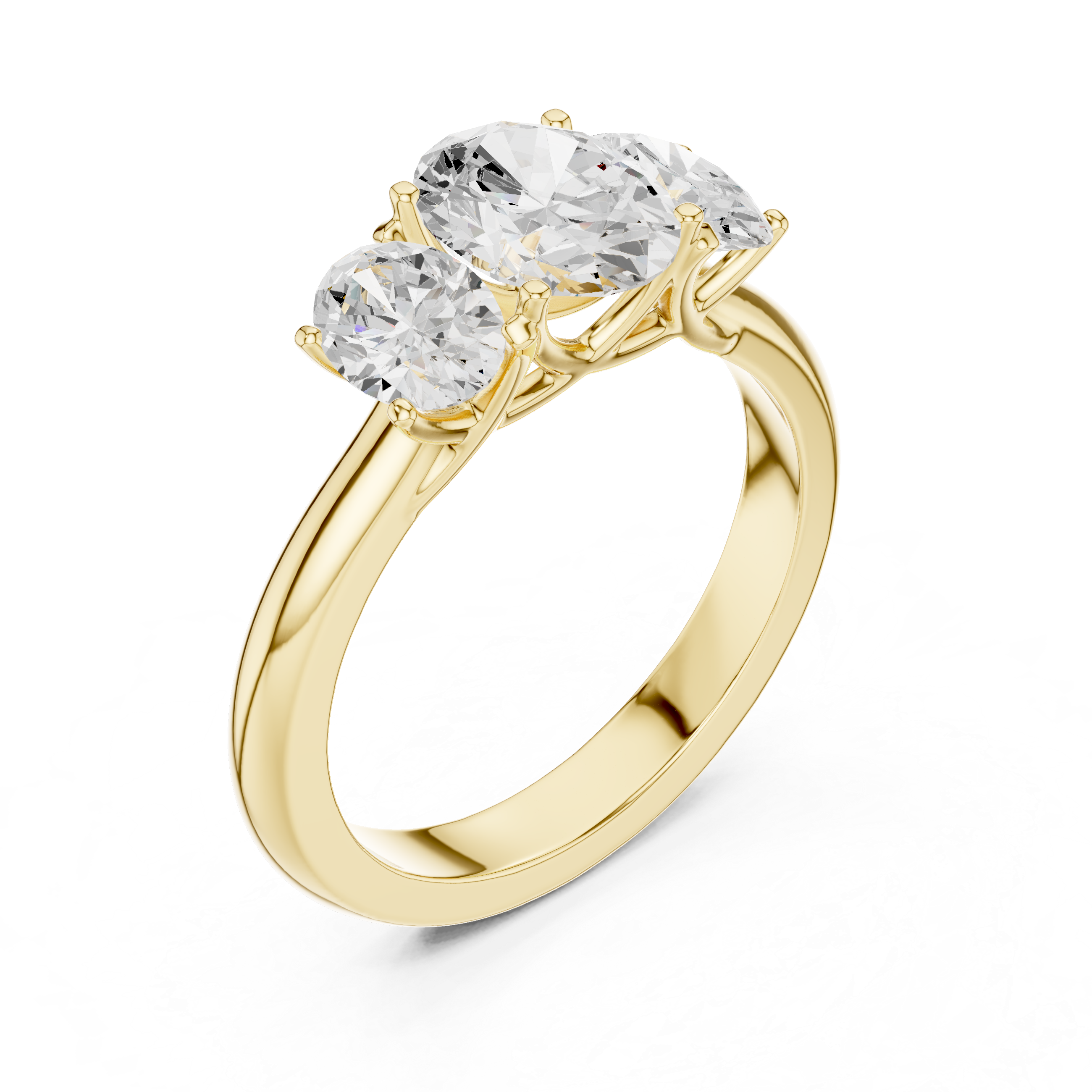 Three Stone Oval Engagement Ring – Classic Trilogy Diamond Ring with Oval Side Stones