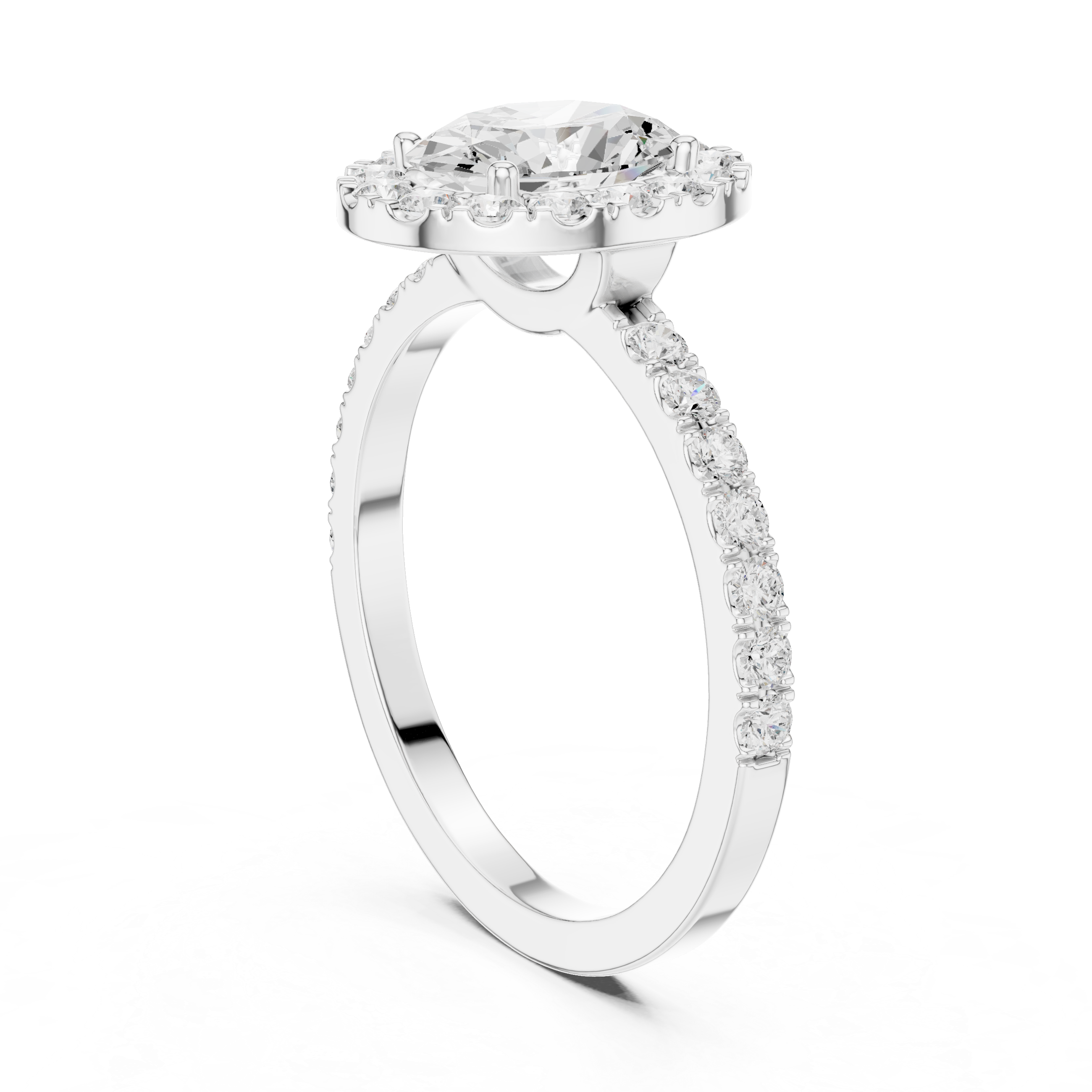 Oval Halo Engagement Ring with Pavé Band – Vintage Inspired Diamond Halo Ring