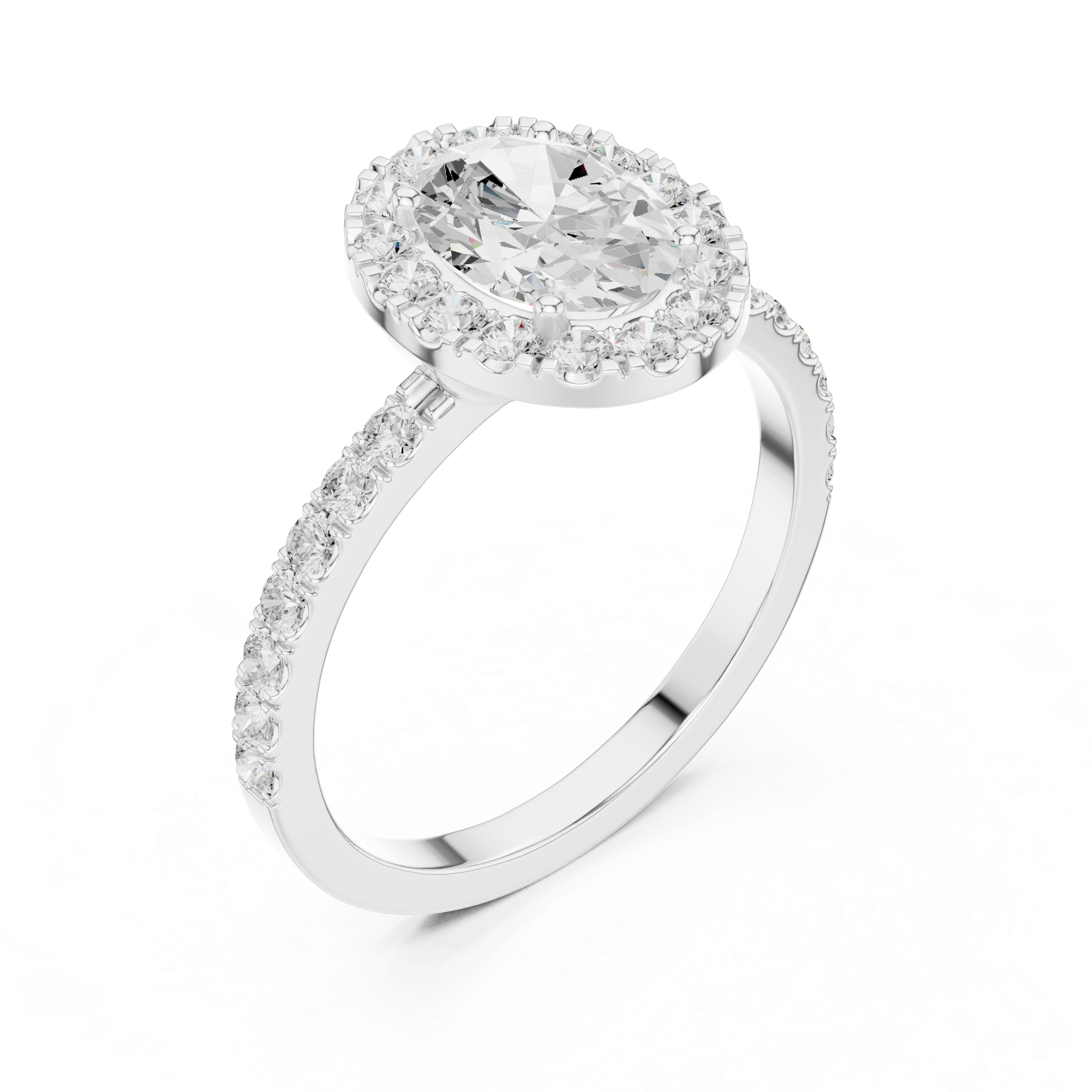 Oval Halo Engagement Ring with Pavé Band – Vintage Inspired Diamond Halo Ring