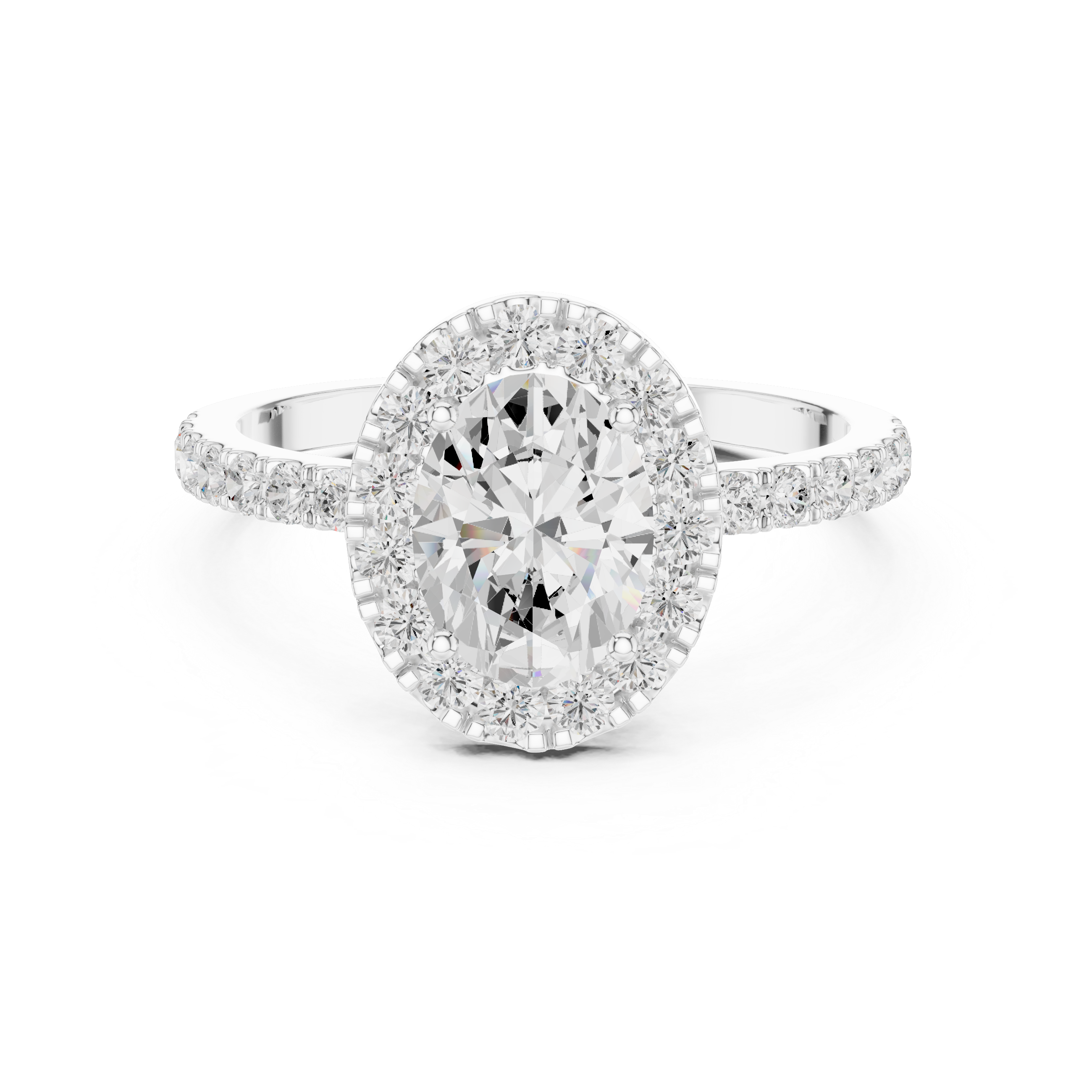 Oval Halo Engagement Ring with Pavé Band – Vintage Inspired Diamond Halo Ring