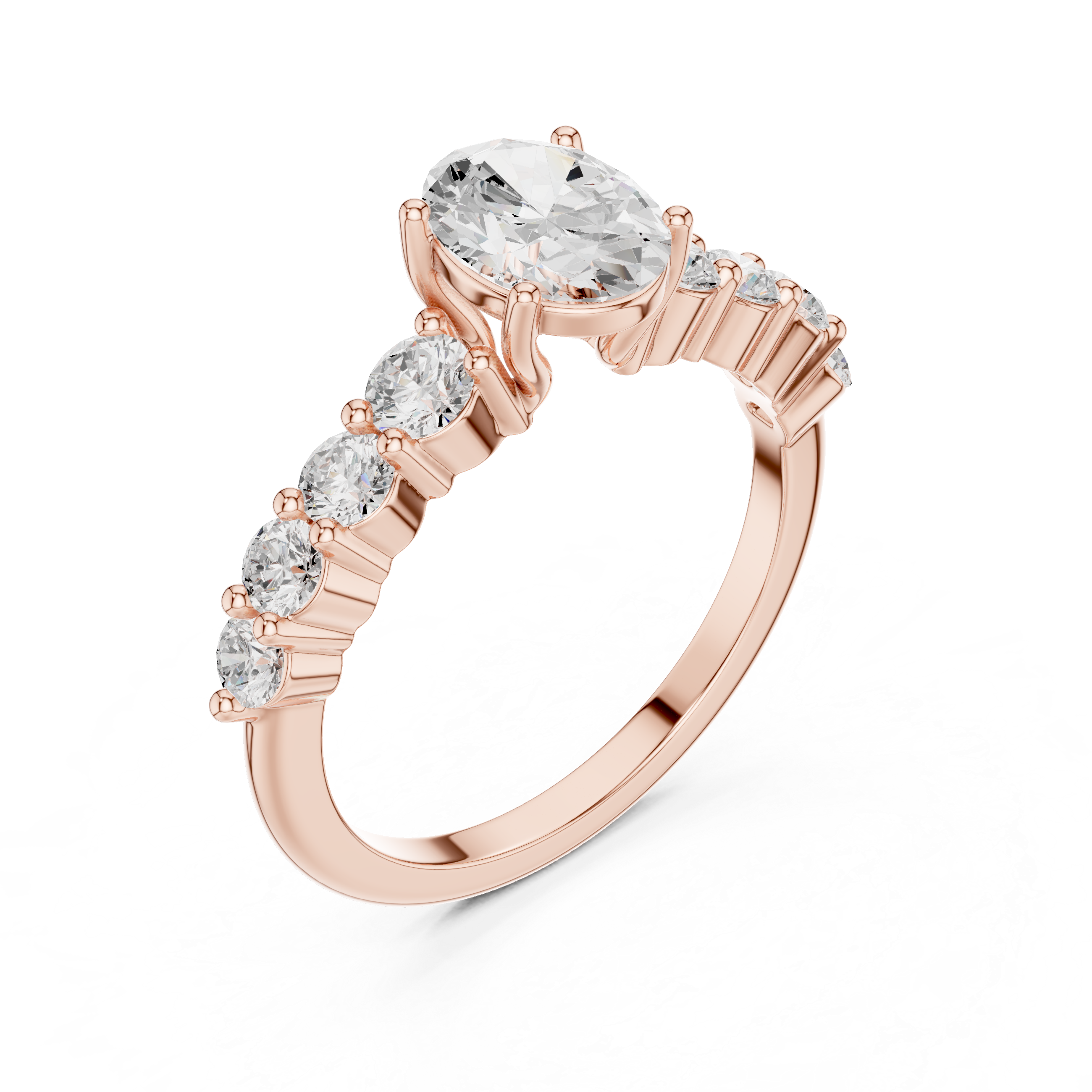 Oval Cut Diamond Engagement Ring with Graduated Side Stones – Classic Multi-Stone Ring