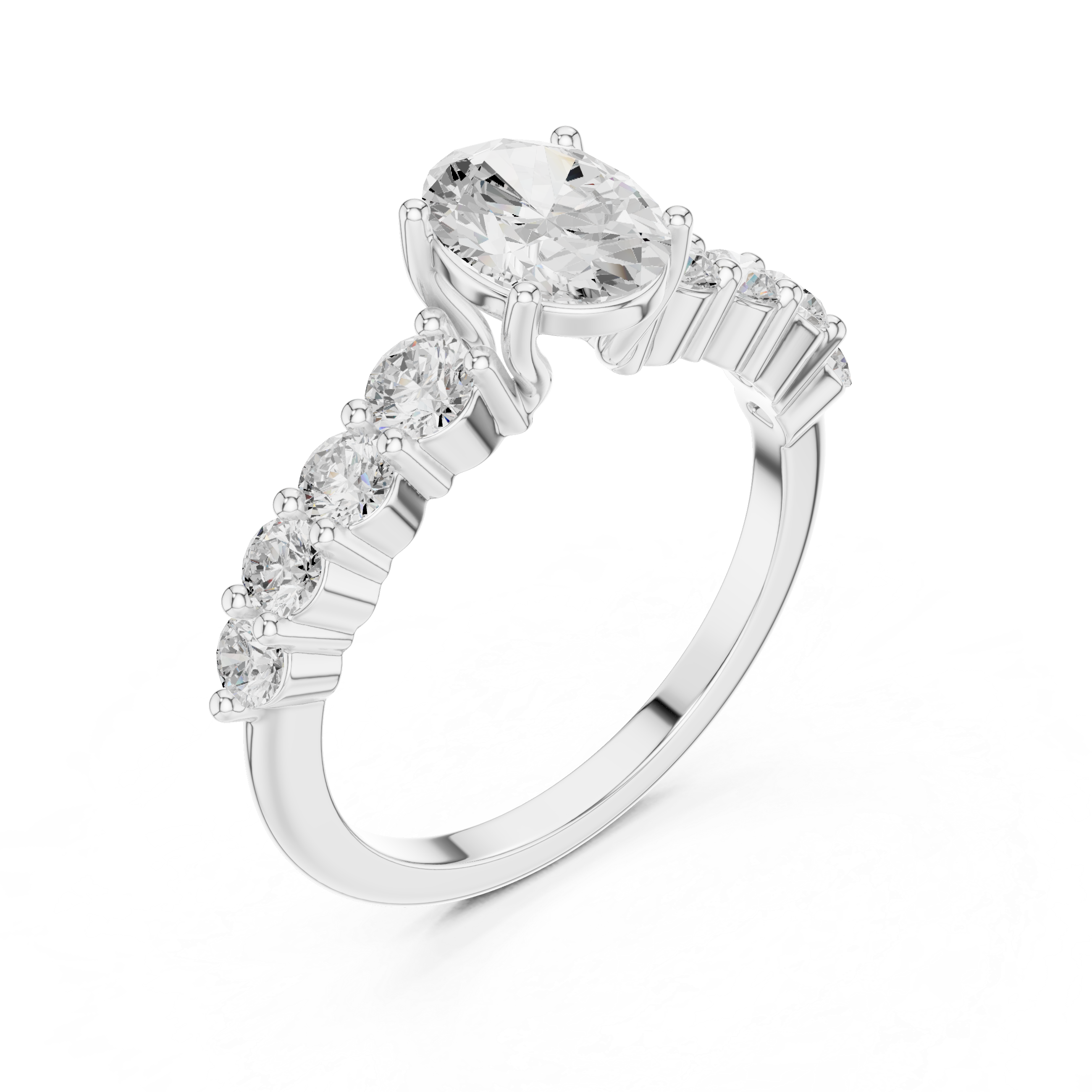 Oval Cut Diamond Engagement Ring with Graduated Side Stones – Classic Multi-Stone Ring