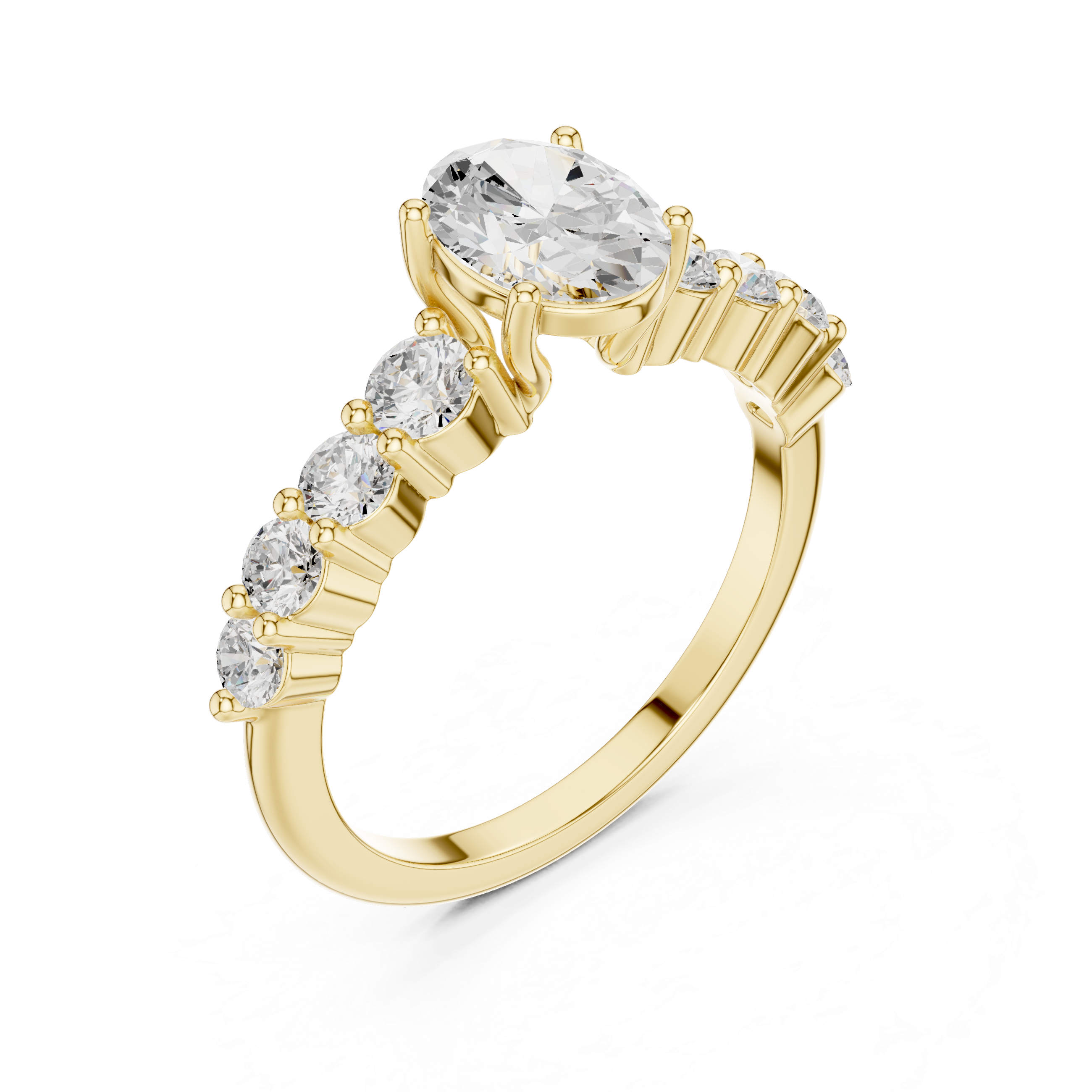 Oval Cut Diamond Engagement Ring with Graduated Side Stones – Classic Multi-Stone Ring