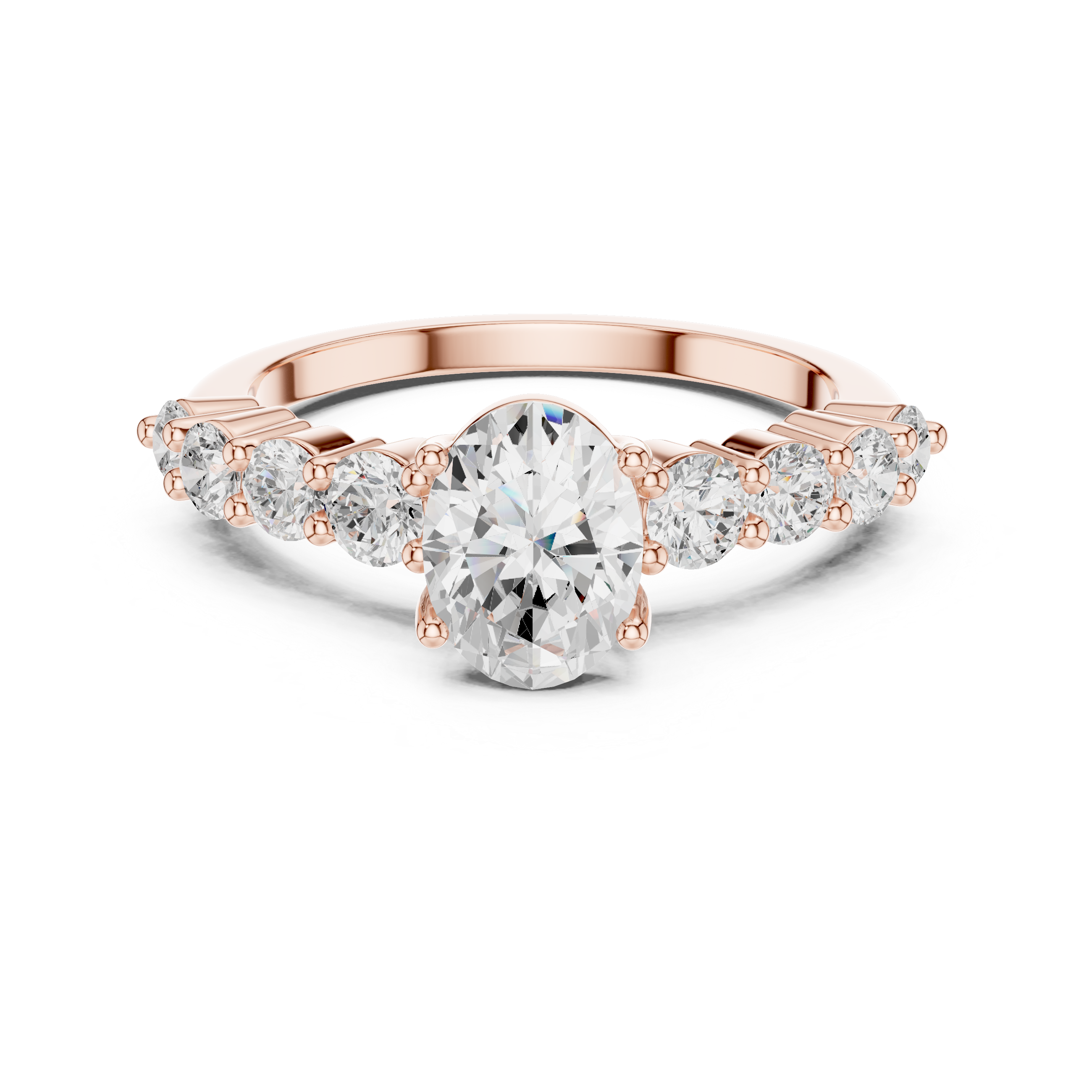 Oval Cut Diamond Engagement Ring with Graduated Side Stones – Classic Multi-Stone Ring