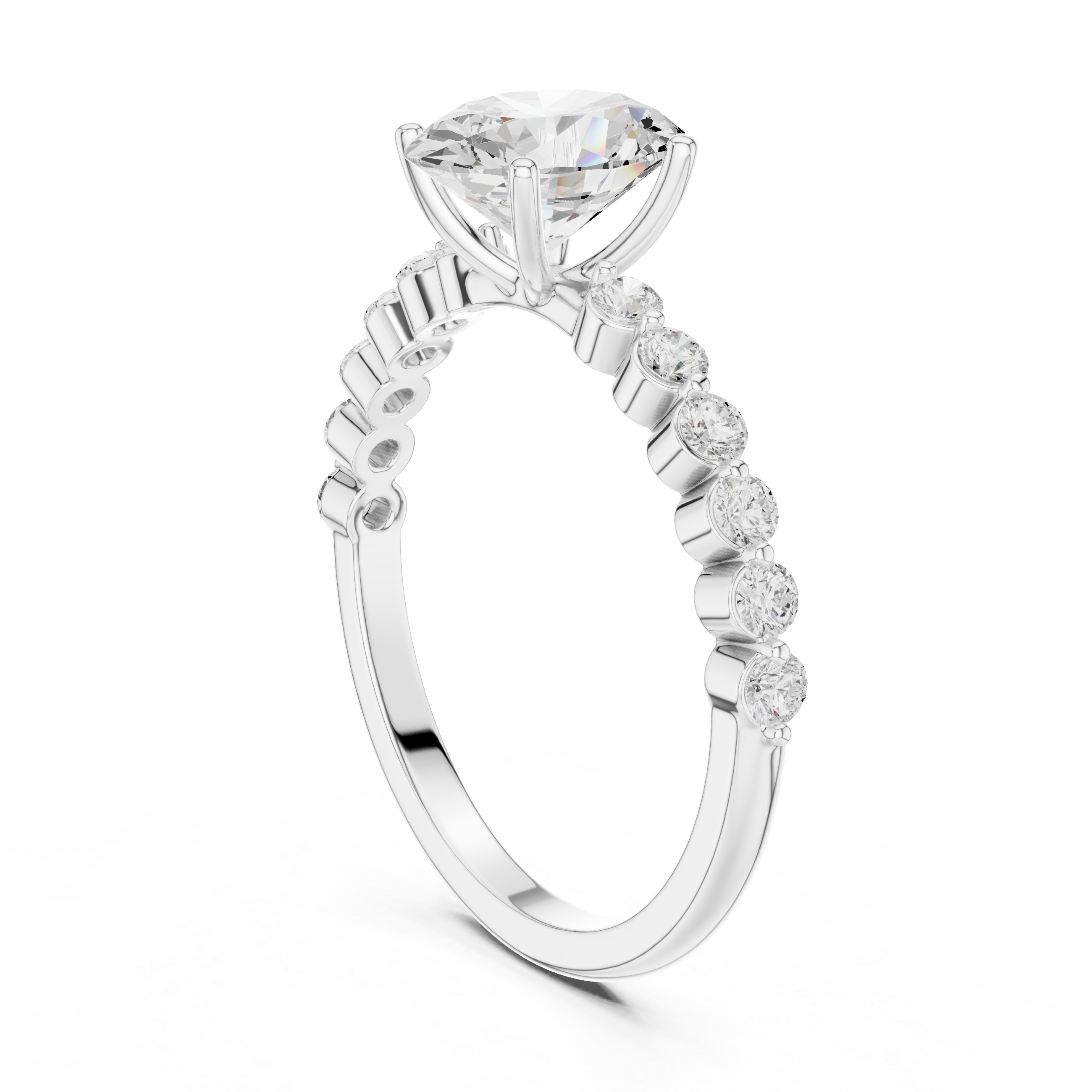 Oval Cut Solitaire Engagement Ring with Graduated Side Stones – Vintage Inspired Diamond Ring