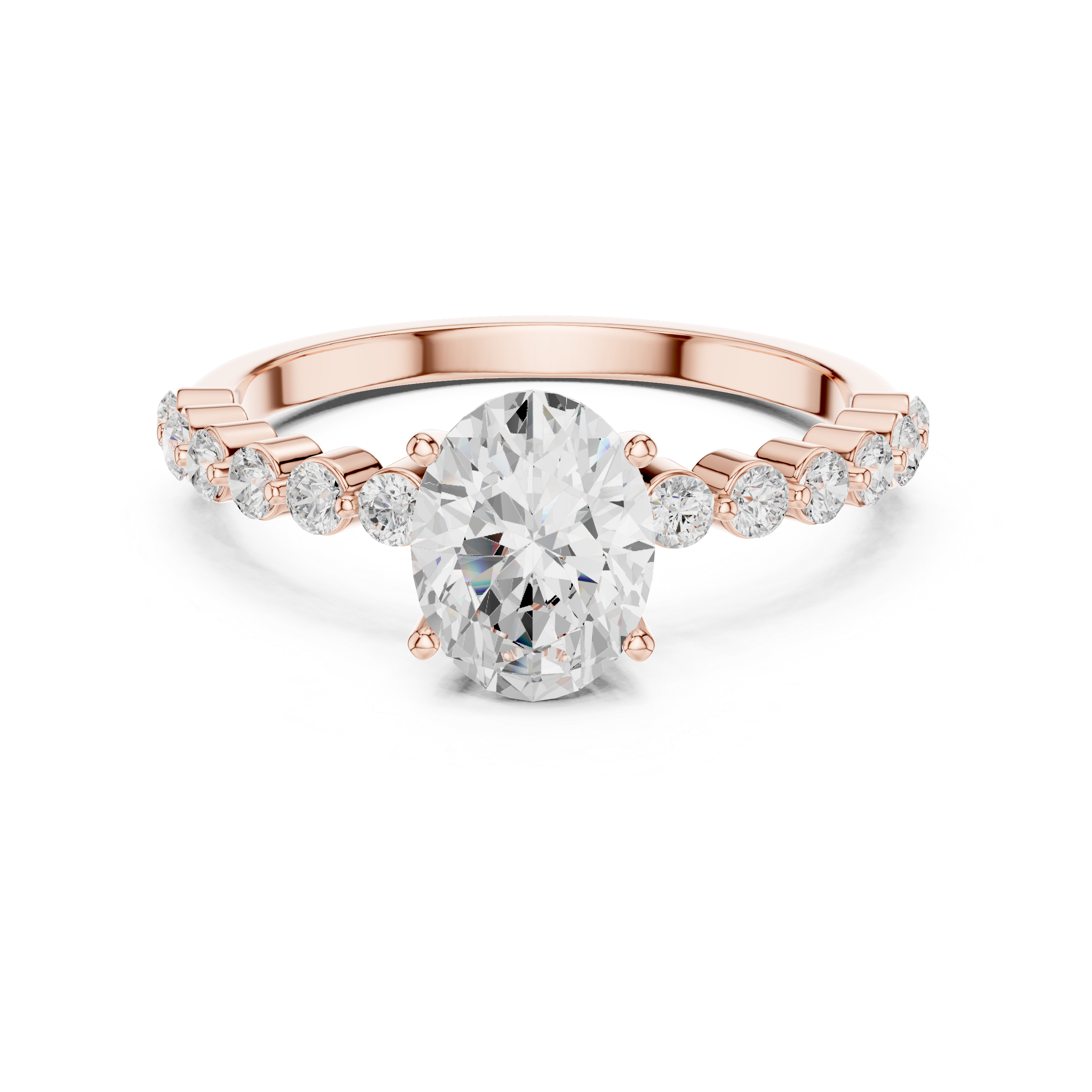 Oval Cut Solitaire Engagement Ring with Graduated Side Stones – Vintage Inspired Diamond Ring