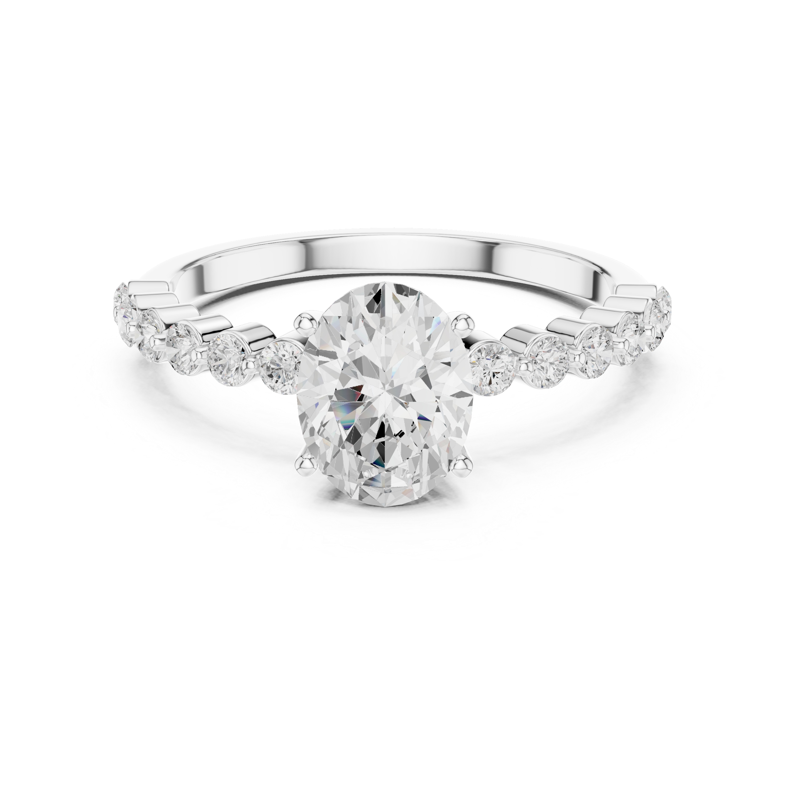 Oval Cut Solitaire Engagement Ring with Graduated Side Stones – Vintage Inspired Diamond Ring