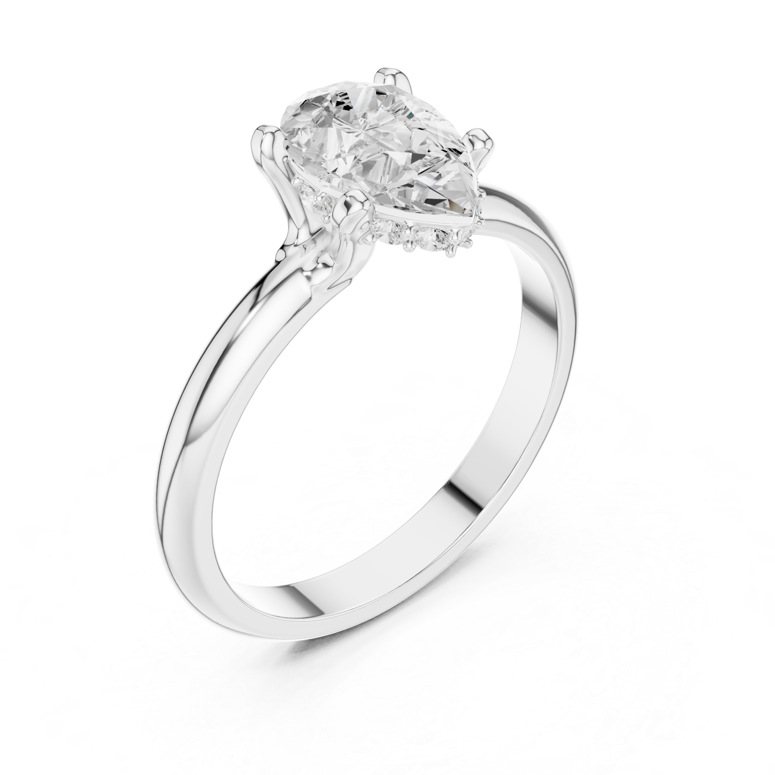 Pear Cut Solitaire Engagement Ring with Hidden Halo – Classic Teardrop Diamond Ring