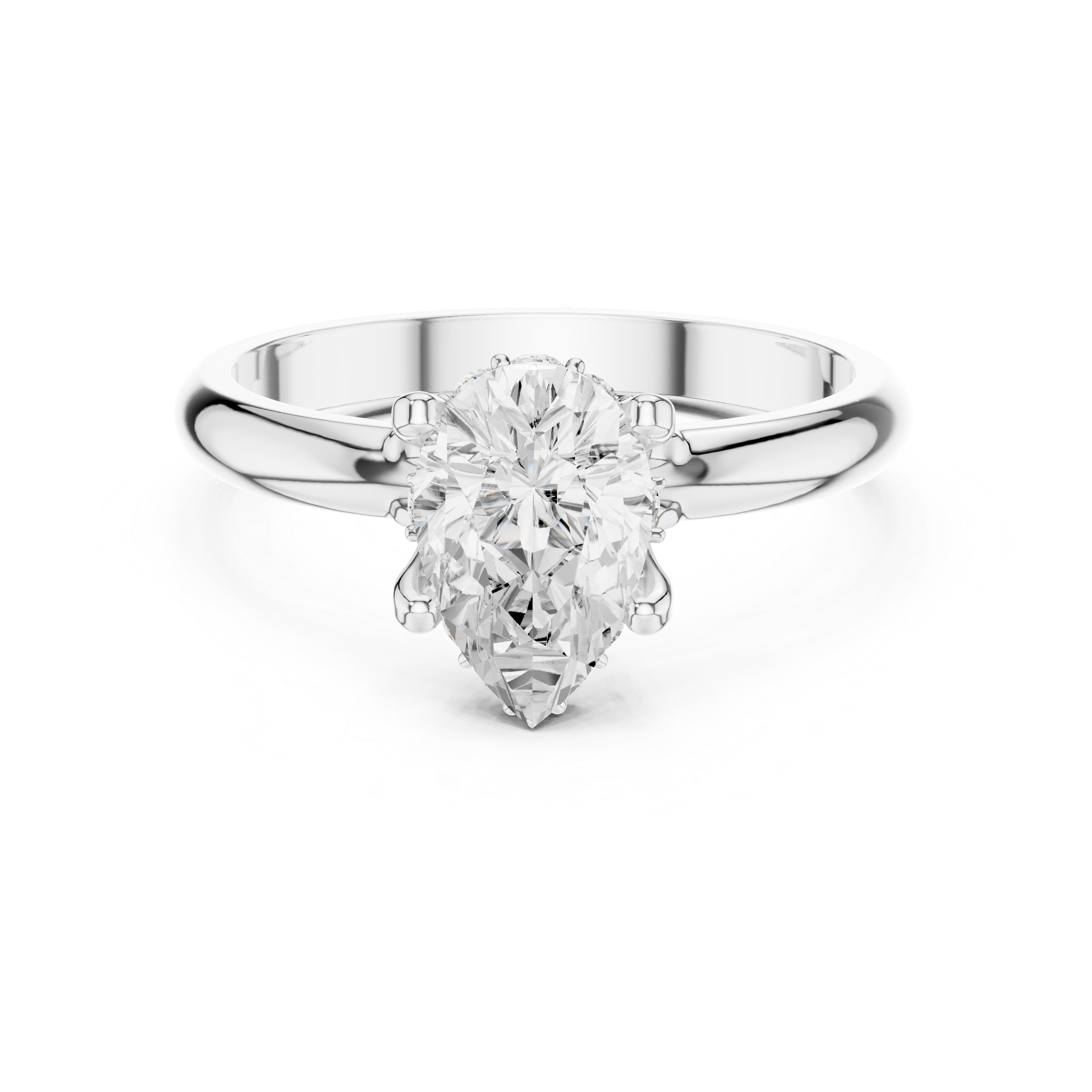 Pear Cut Solitaire Engagement Ring with Hidden Halo – Classic Teardrop Diamond Ring