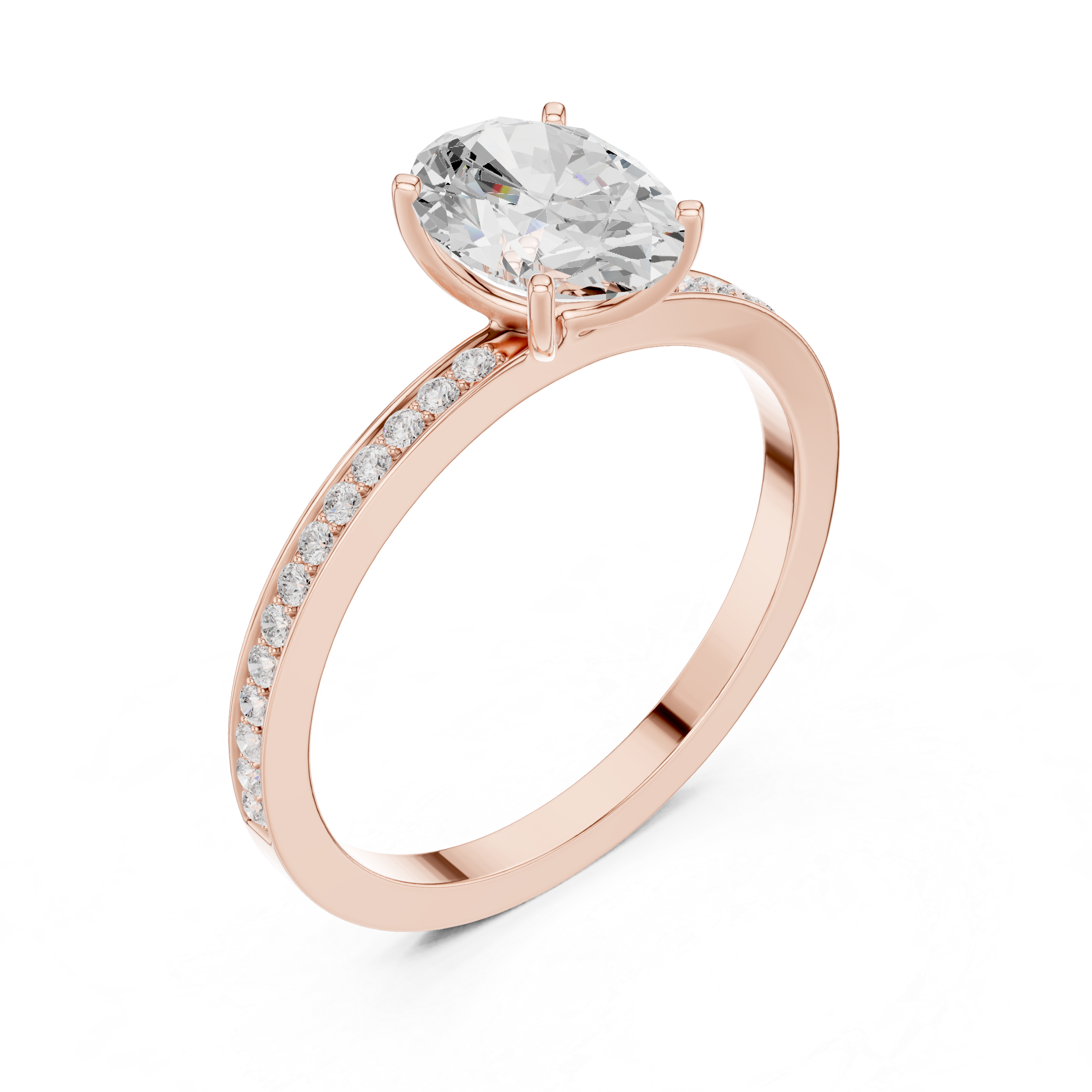 Oval Cut Solitaire Engagement Ring with Pavé Band – Classic Hidden Elegance Ring