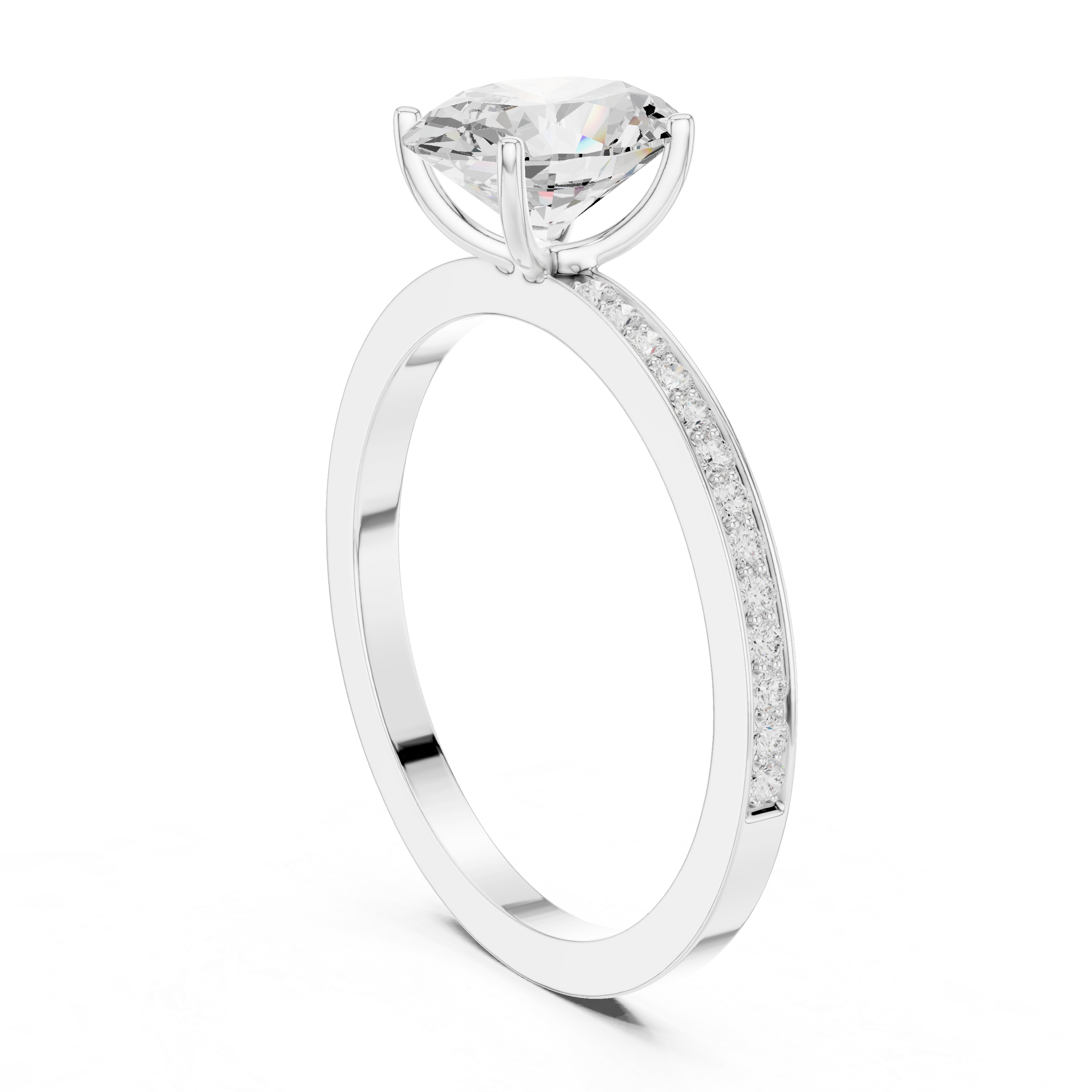 Oval Cut Solitaire Engagement Ring with Pavé Band – Classic Hidden Elegance Ring