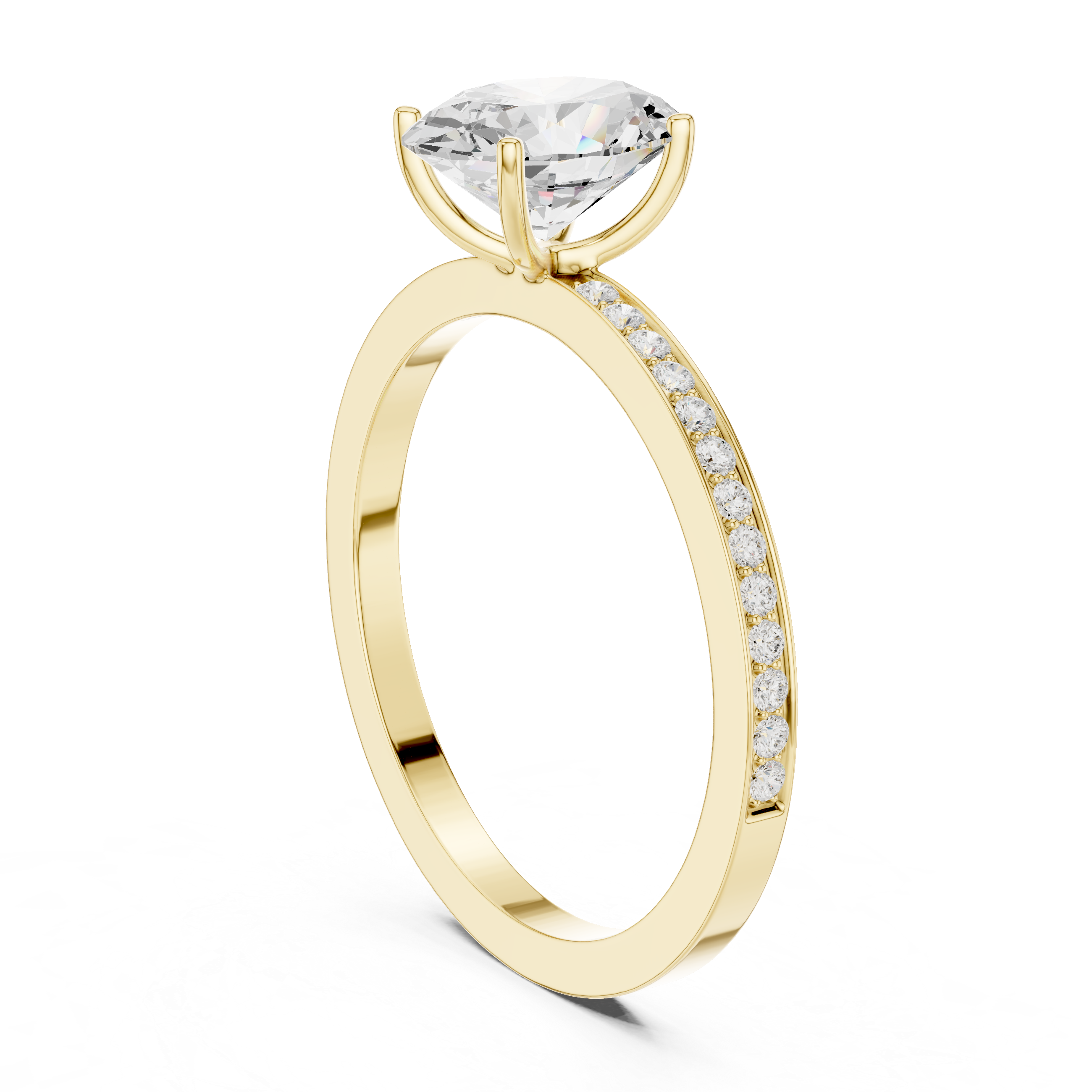Oval Cut Solitaire Engagement Ring with Pavé Band – Classic Hidden Elegance Ring