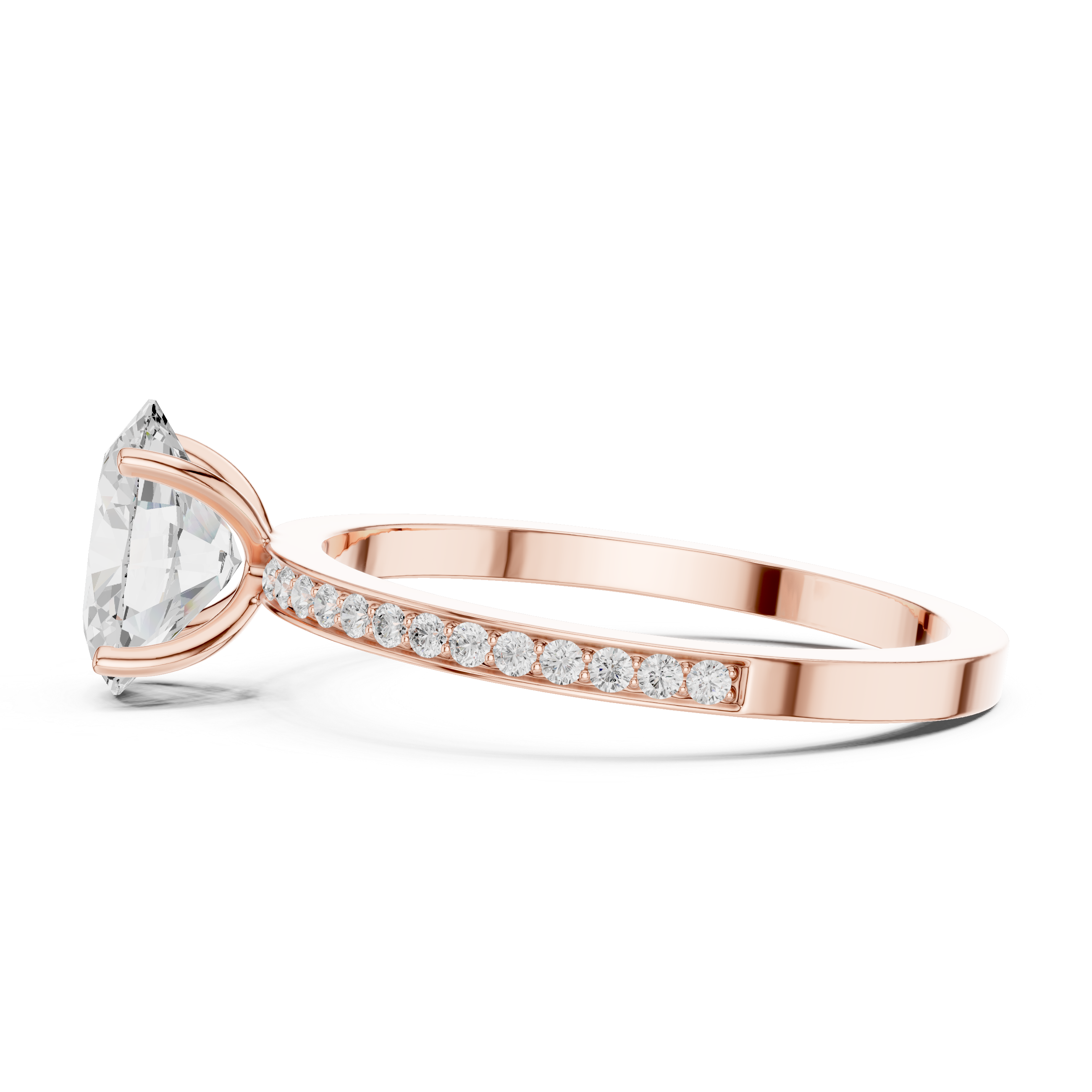 Oval Cut Solitaire Engagement Ring with Pavé Band – Classic Hidden Elegance Ring