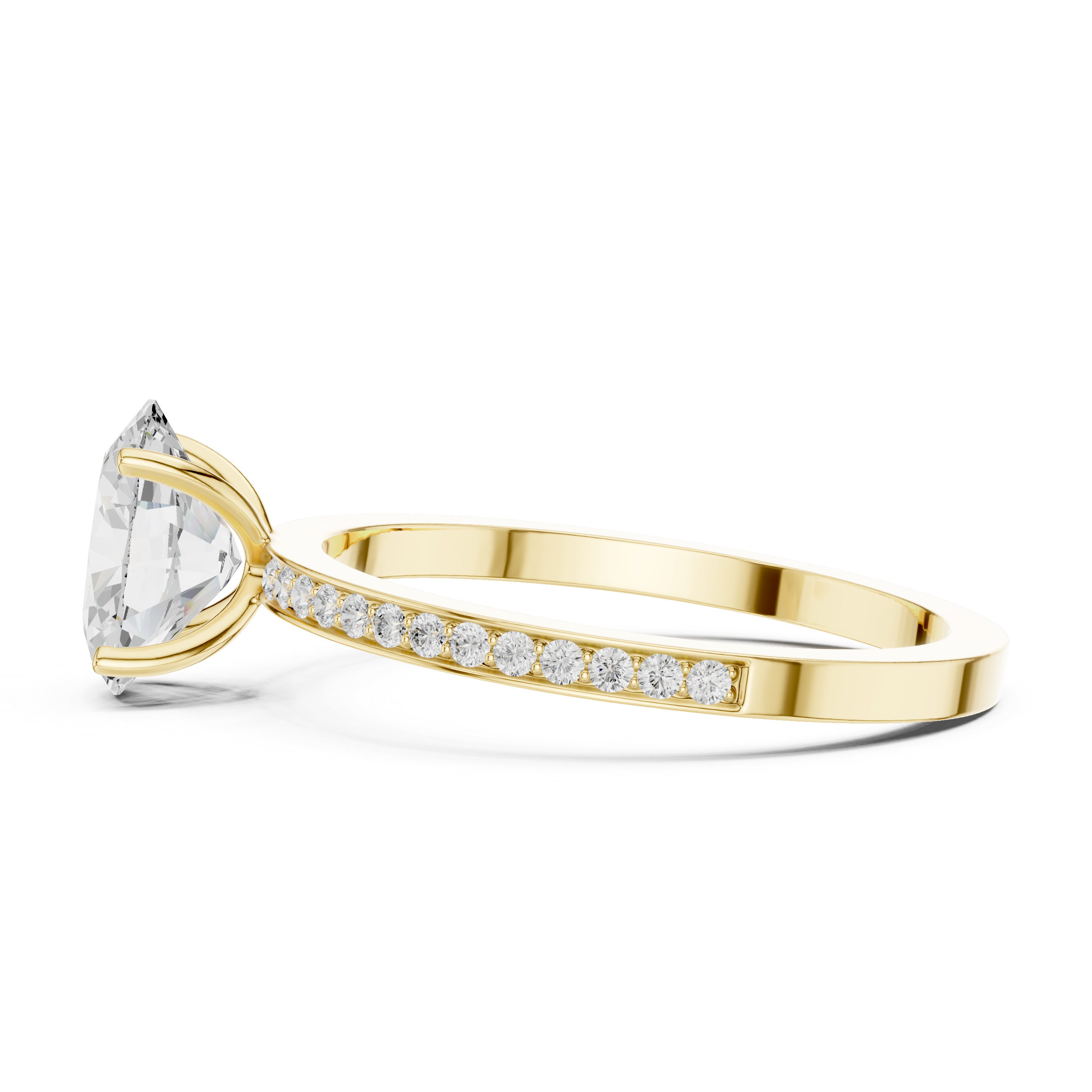 Oval Cut Solitaire Engagement Ring with Pavé Band – Classic Hidden Elegance Ring