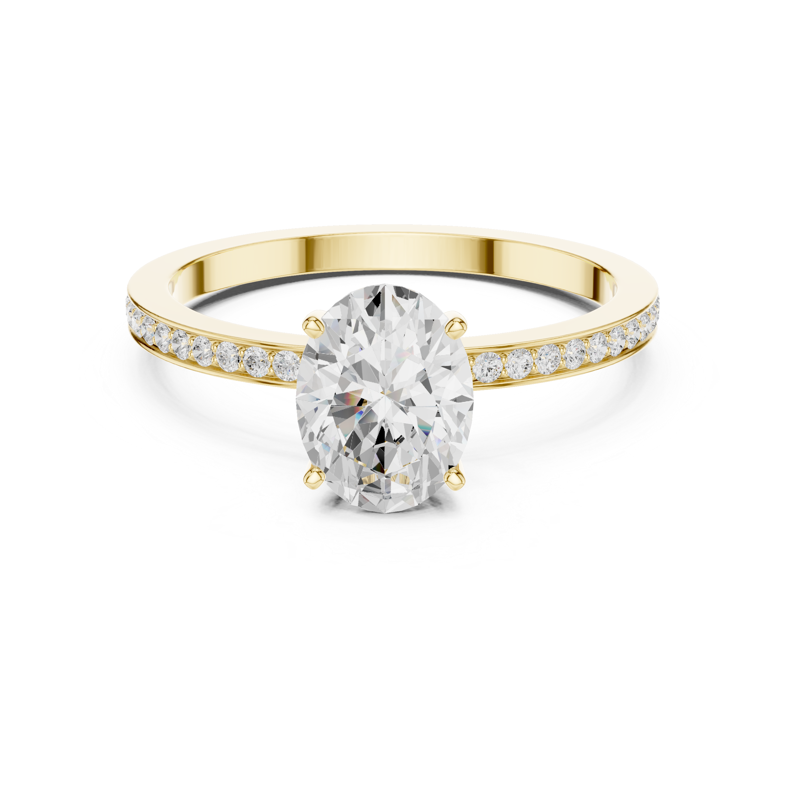 Oval Cut Solitaire Engagement Ring with Pavé Band – Classic Hidden Elegance Ring