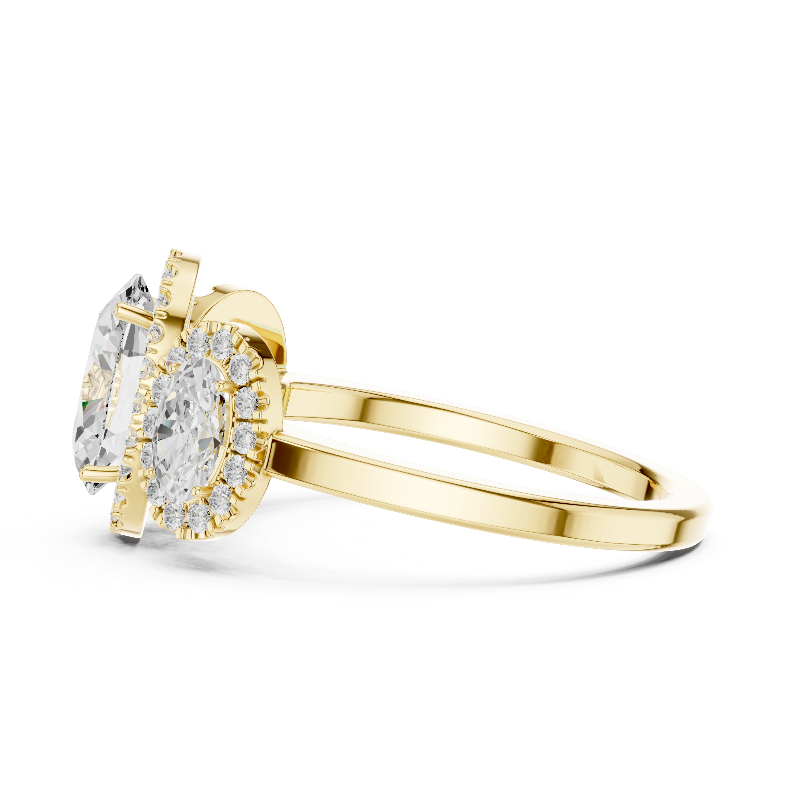 Three Stone Oval Halo Engagement Ring with Diamond Accents