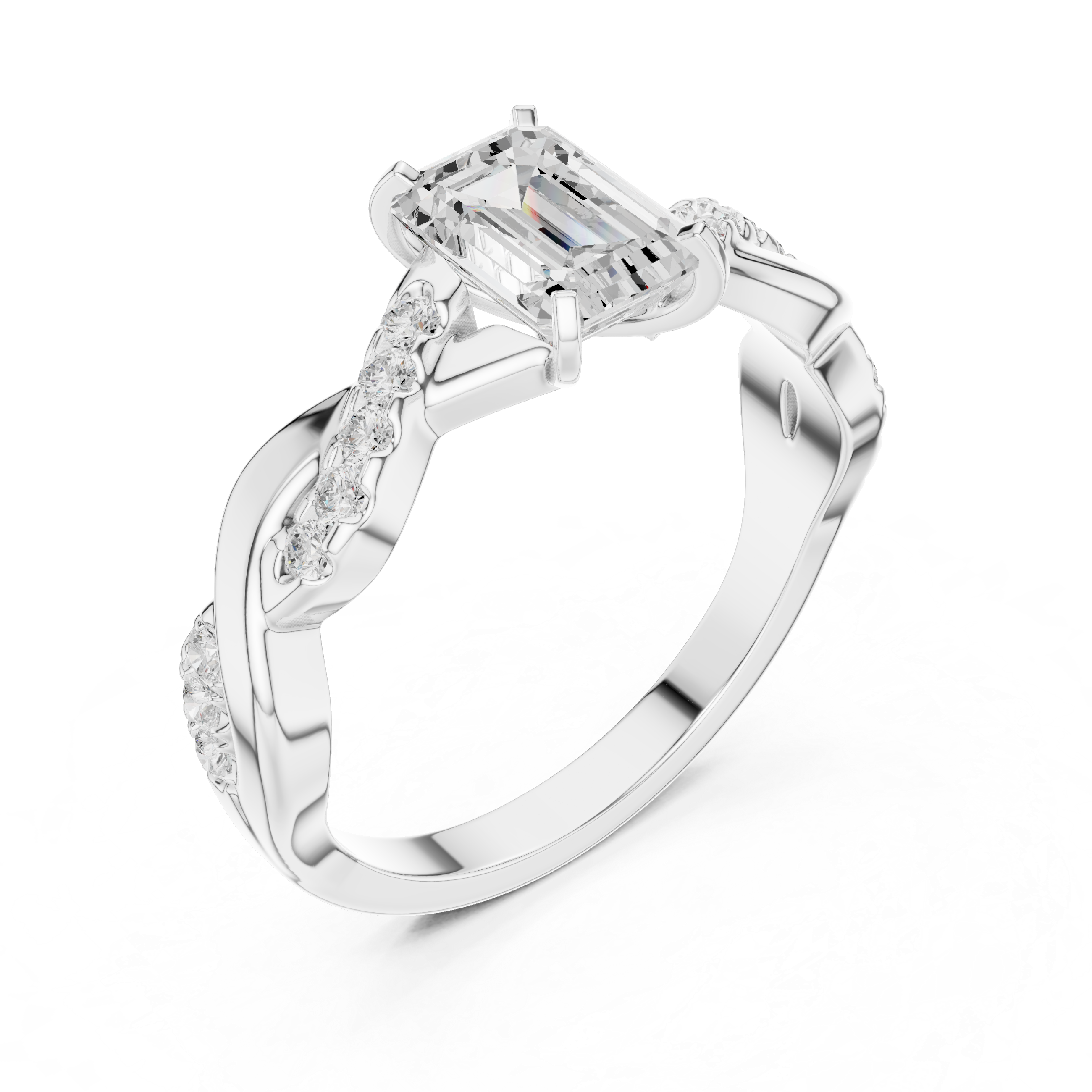 Emerald Cut Diamond Twist Engagement Ring with Infinity Pavé Band