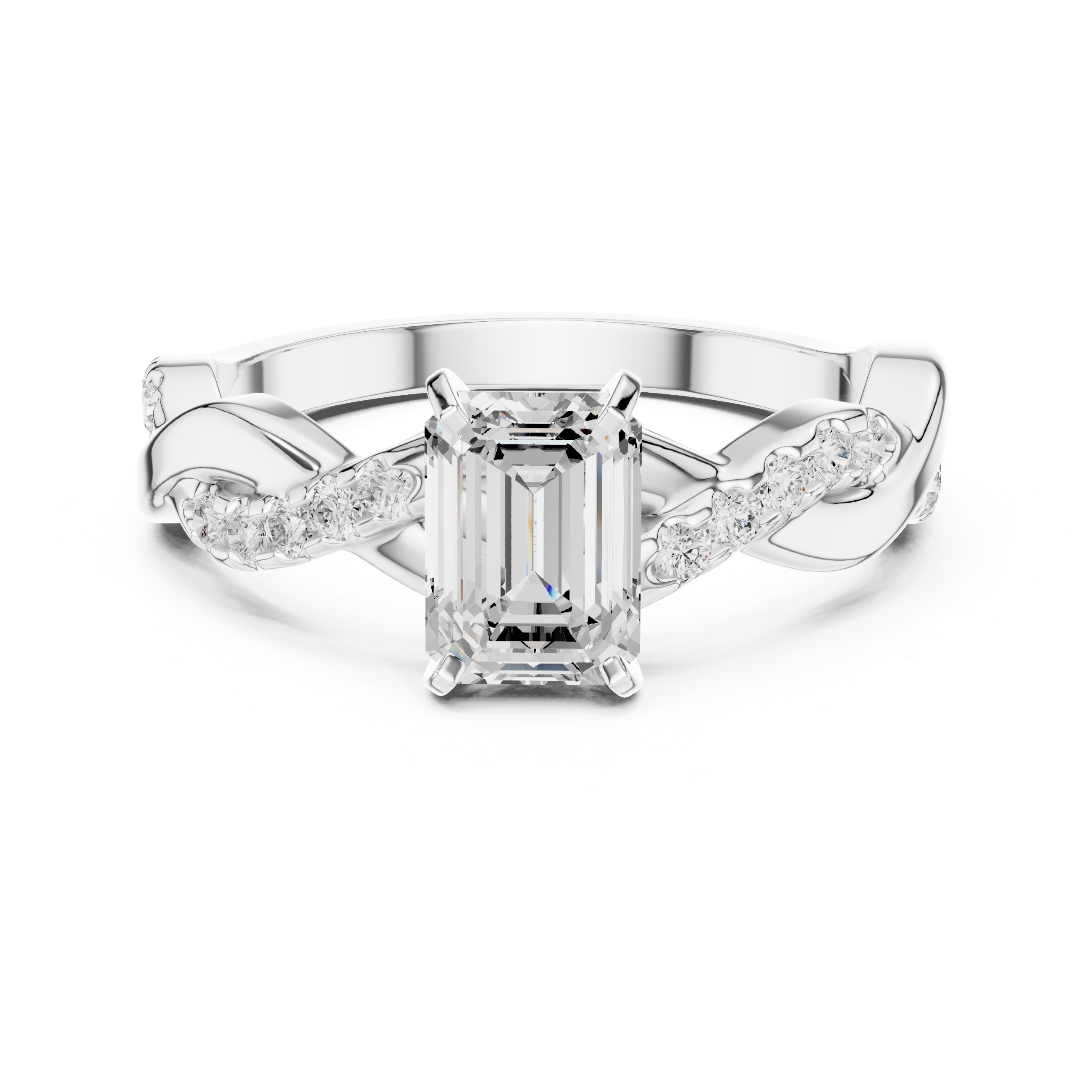 Emerald Cut Diamond Twist Engagement Ring with Infinity Pavé Band