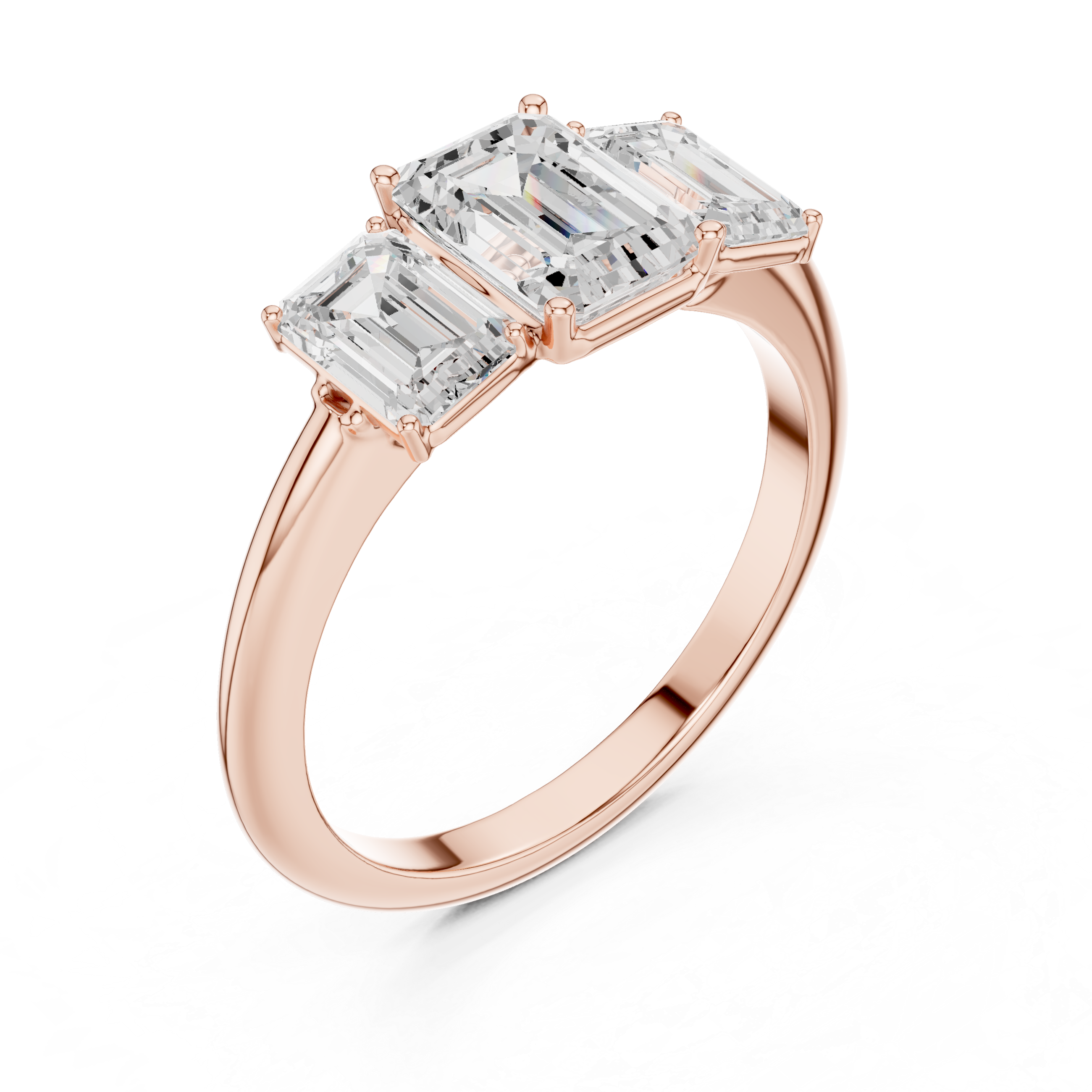 Three Stone Emerald Cut Diamond Engagement Ring