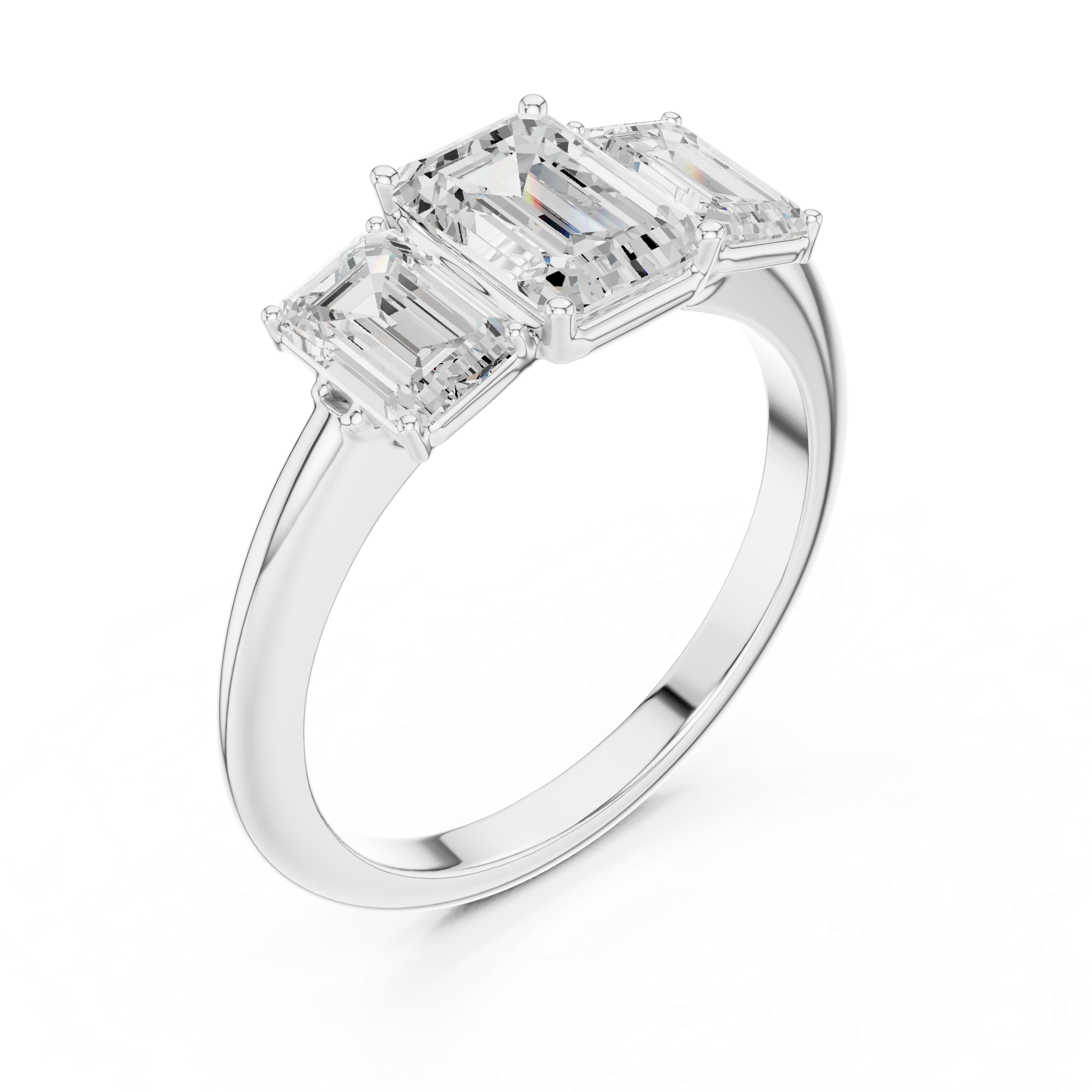 Three Stone Emerald Cut Diamond Engagement Ring