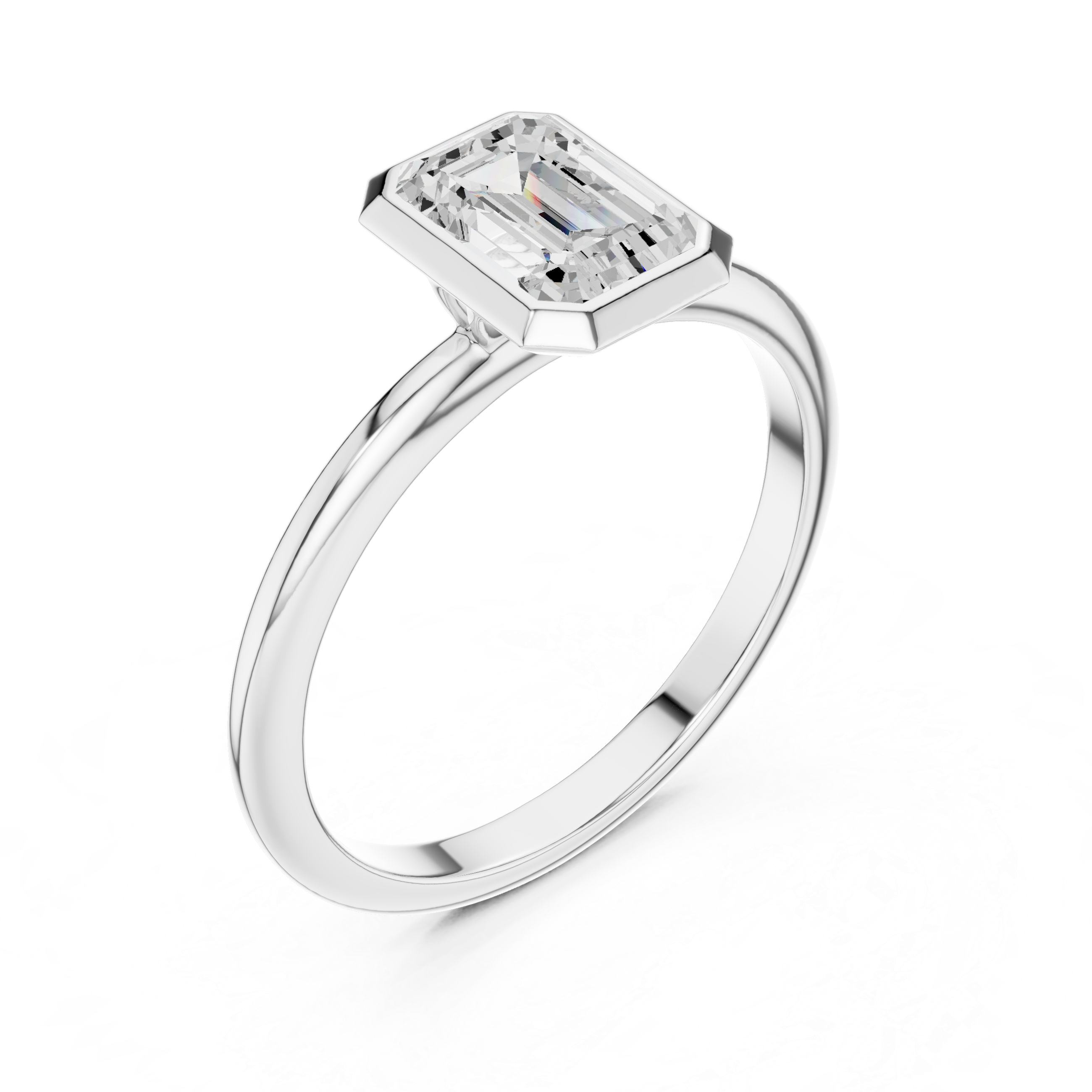 Emerald Cut Bezel Set Solitaire Engagement Ring