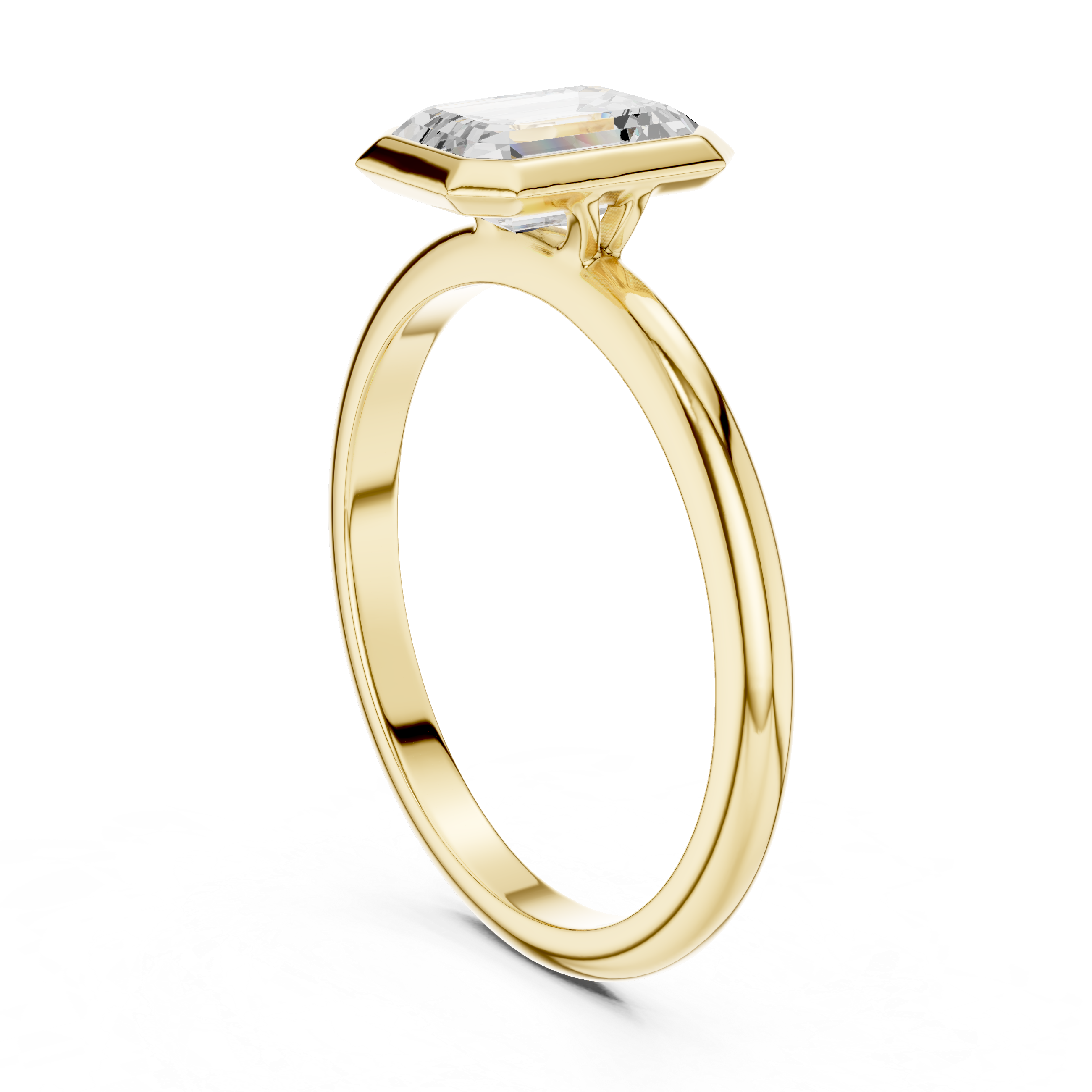 Emerald Cut Bezel Set Solitaire Engagement Ring