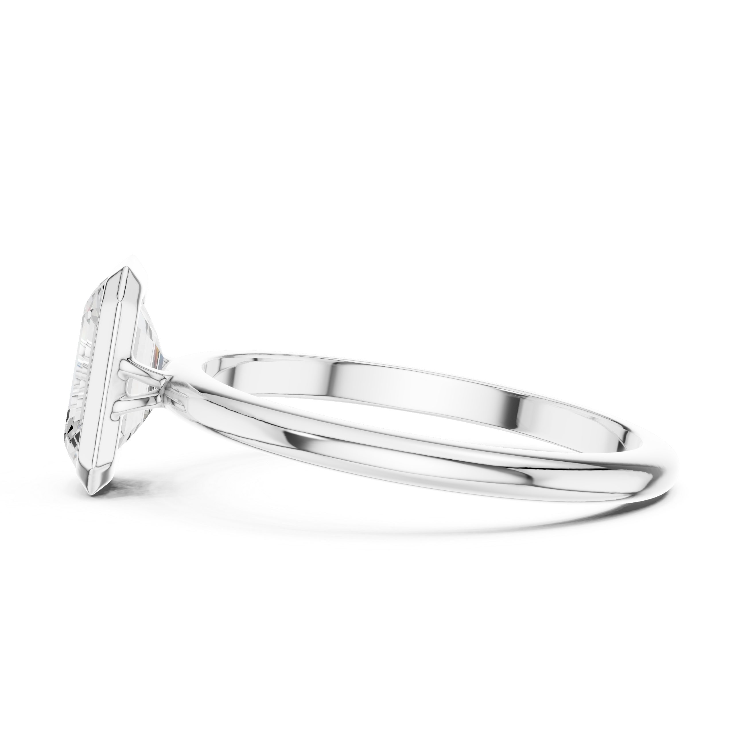 Emerald Cut Bezel Set Solitaire Engagement Ring
