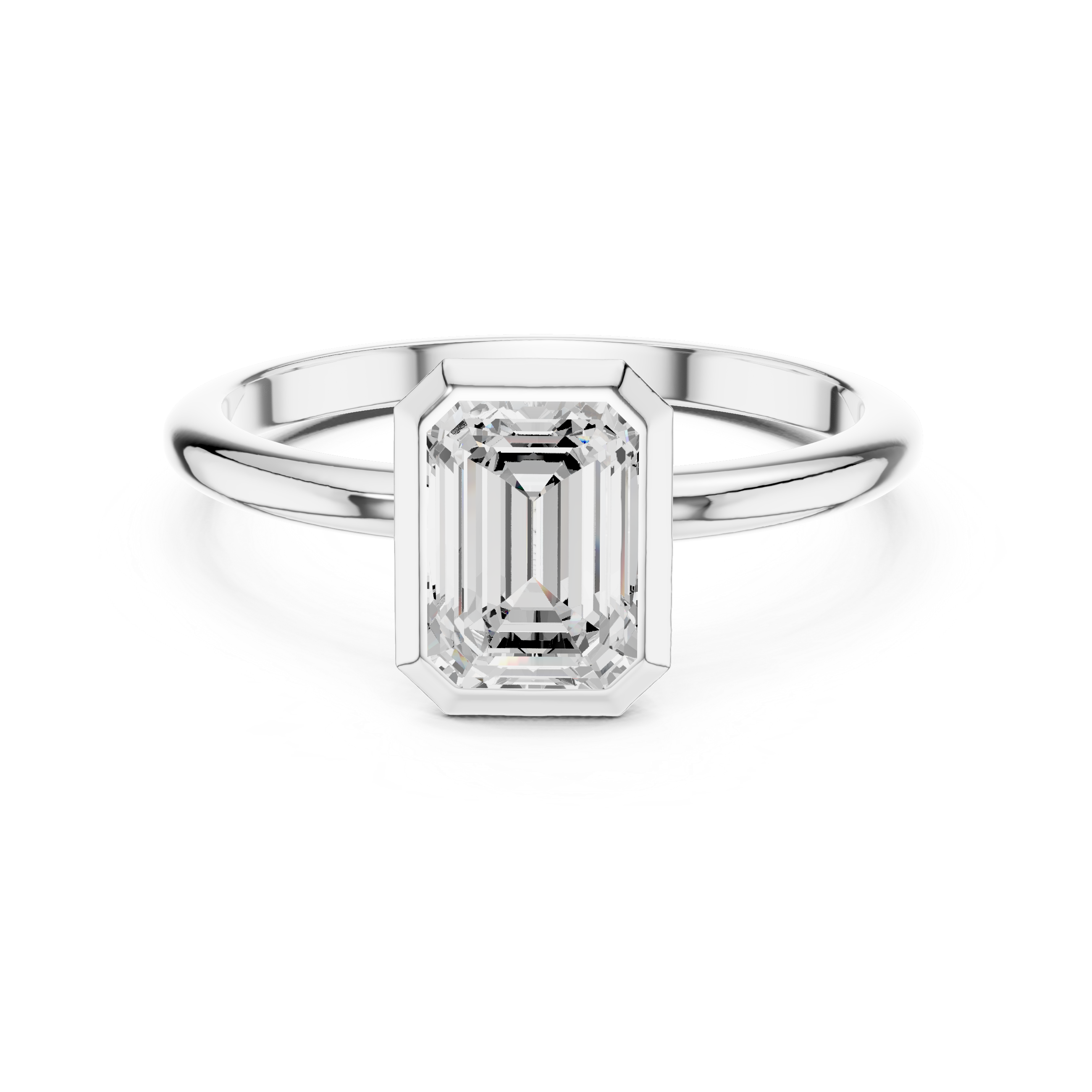 Emerald Cut Bezel Set Solitaire Engagement Ring