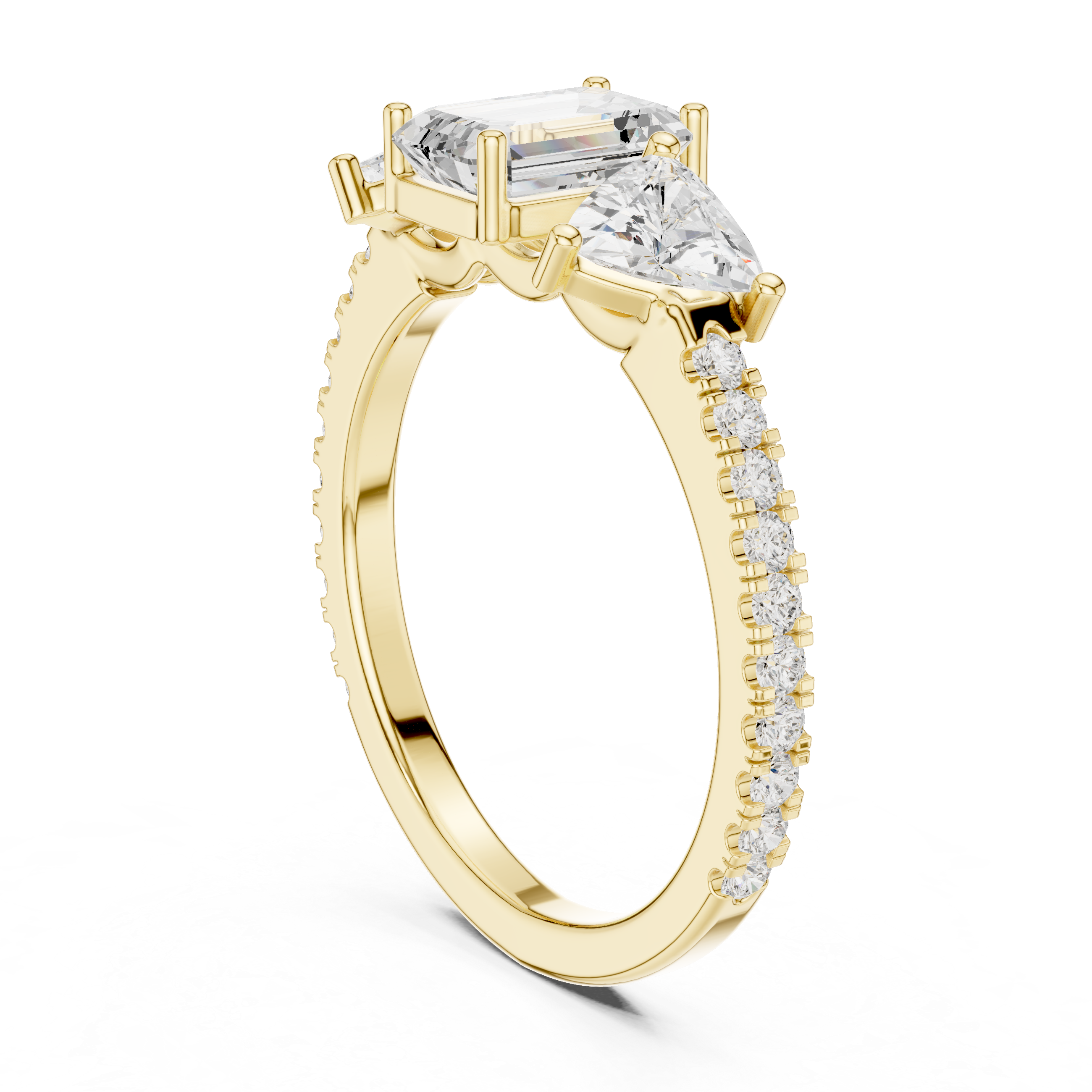 Emerald Cut & Trillion Side Stone Three Stone Engagement Ring