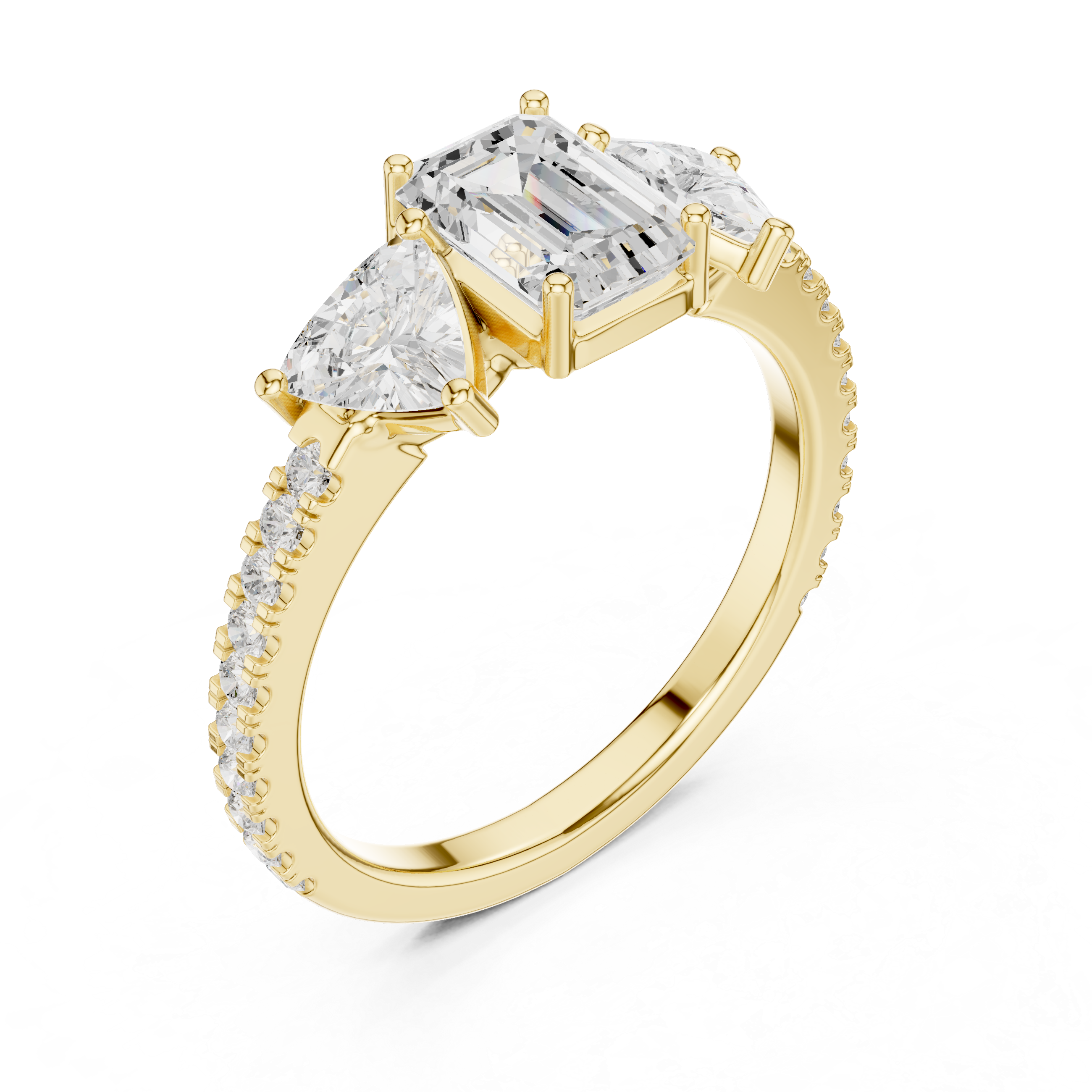 Emerald Cut & Trillion Side Stone Three Stone Engagement Ring