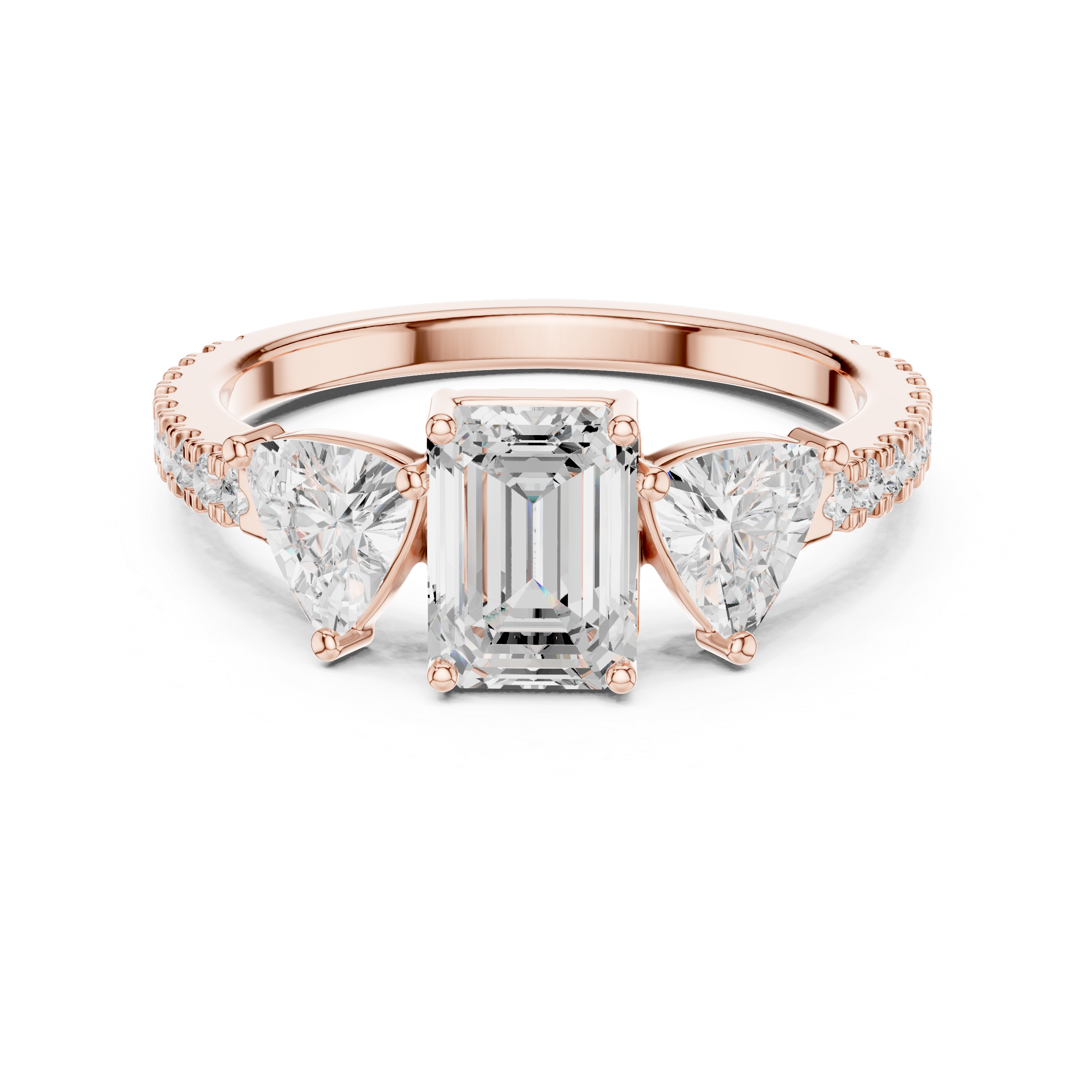 Emerald Cut & Trillion Side Stone Three Stone Engagement Ring