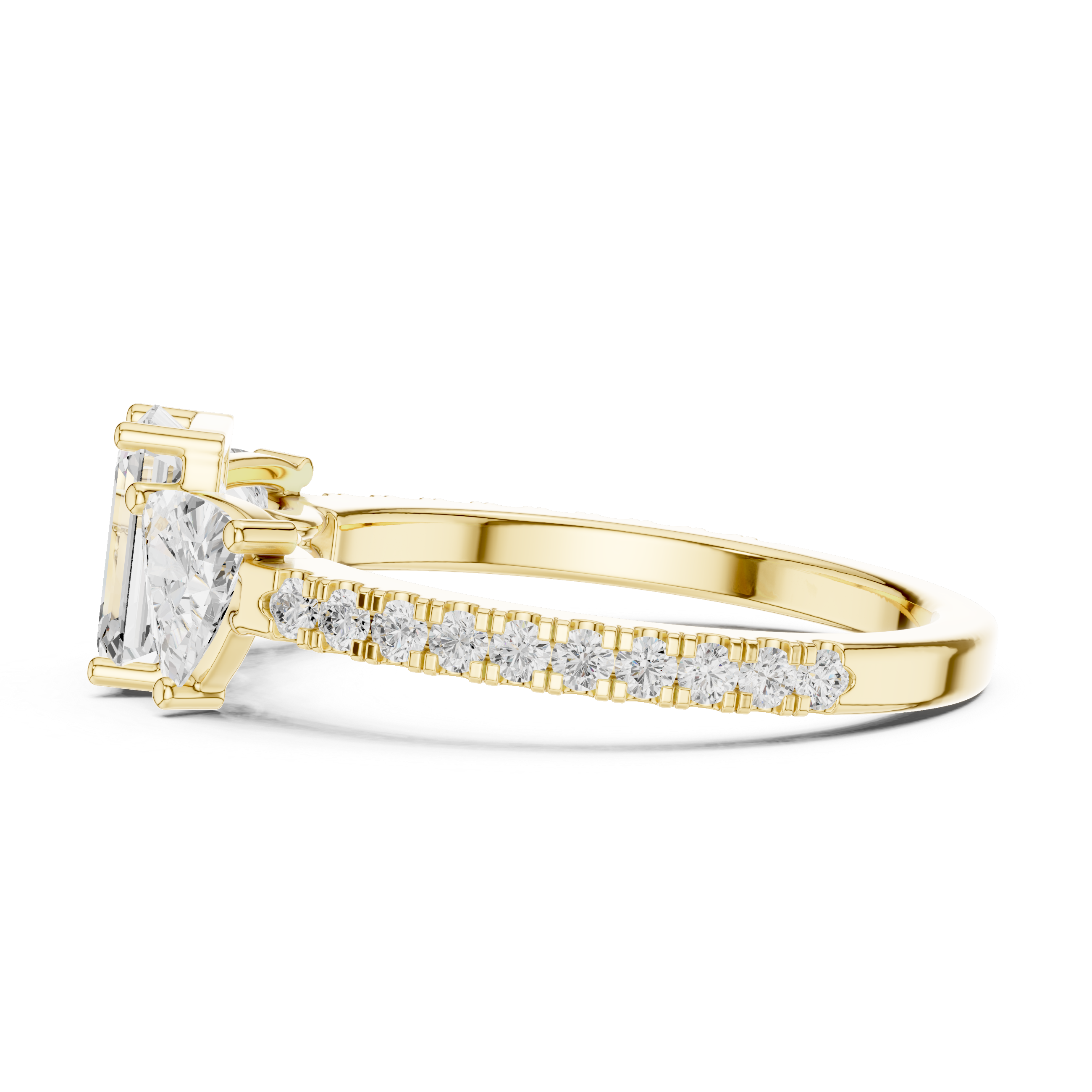 Emerald Cut & Trillion Side Stone Three Stone Engagement Ring