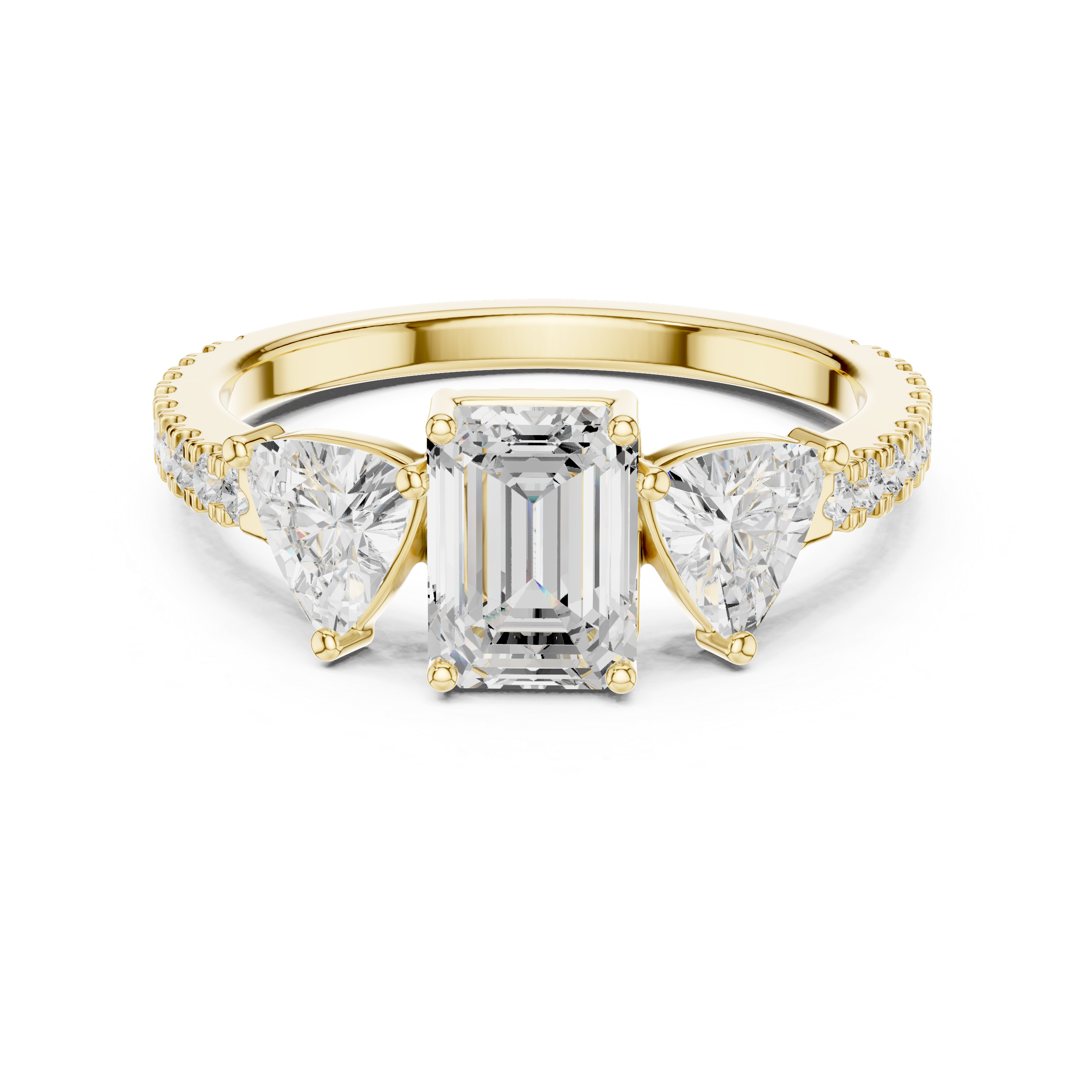 Emerald Cut & Trillion Side Stone Three Stone Engagement Ring