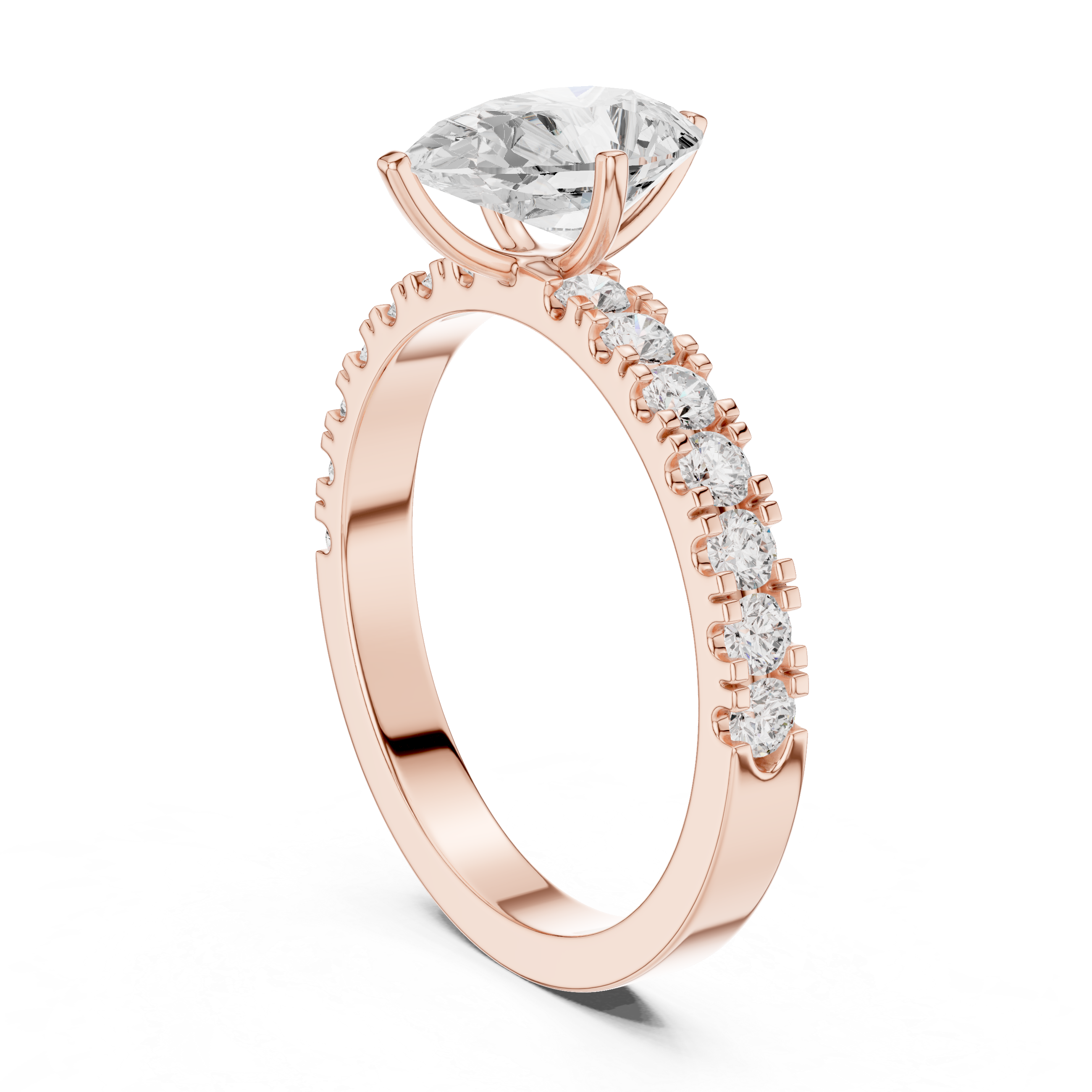 Pear Cut Solitaire Engagement Ring with Shared Prong Diamond Band