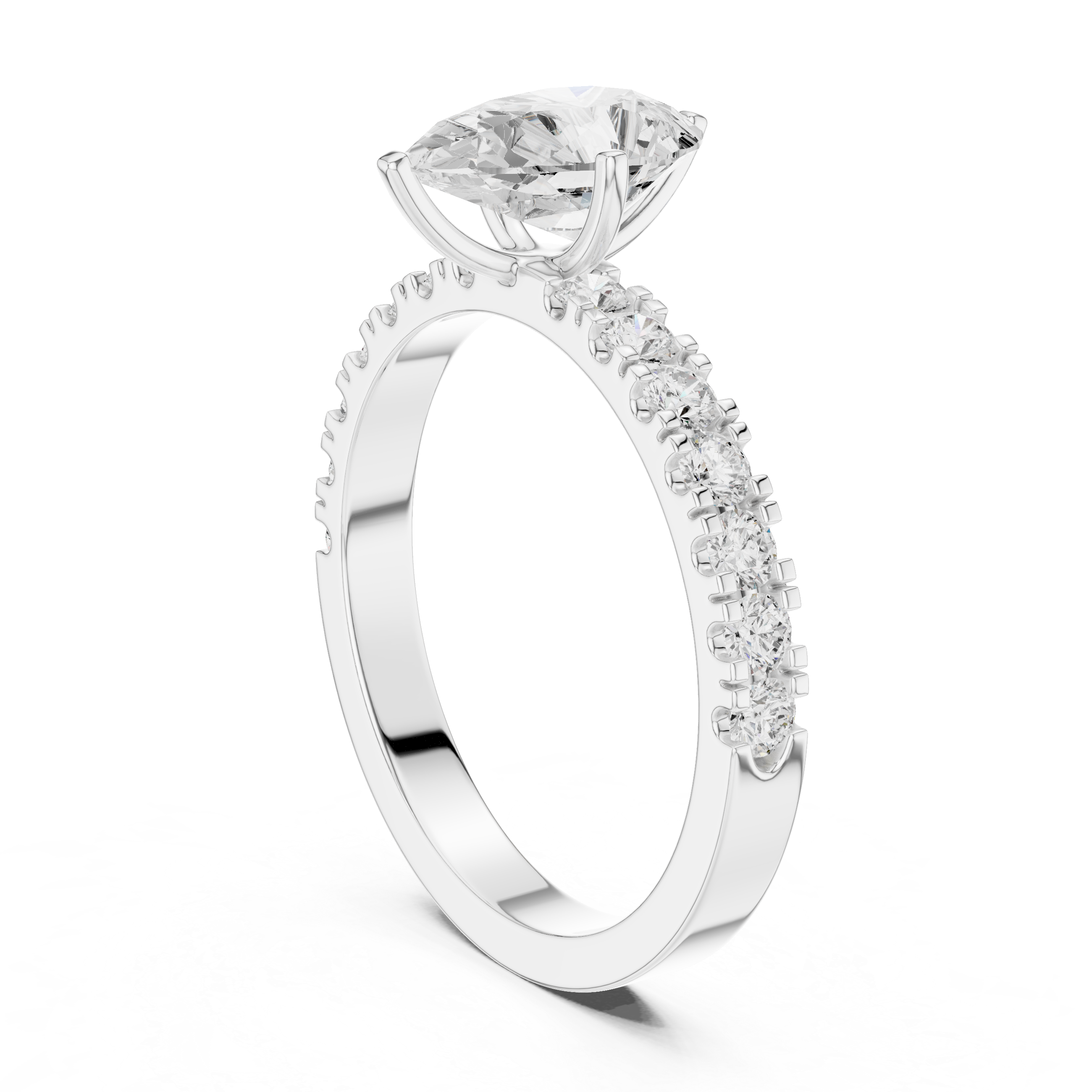 Pear Cut Solitaire Engagement Ring with Shared Prong Diamond Band