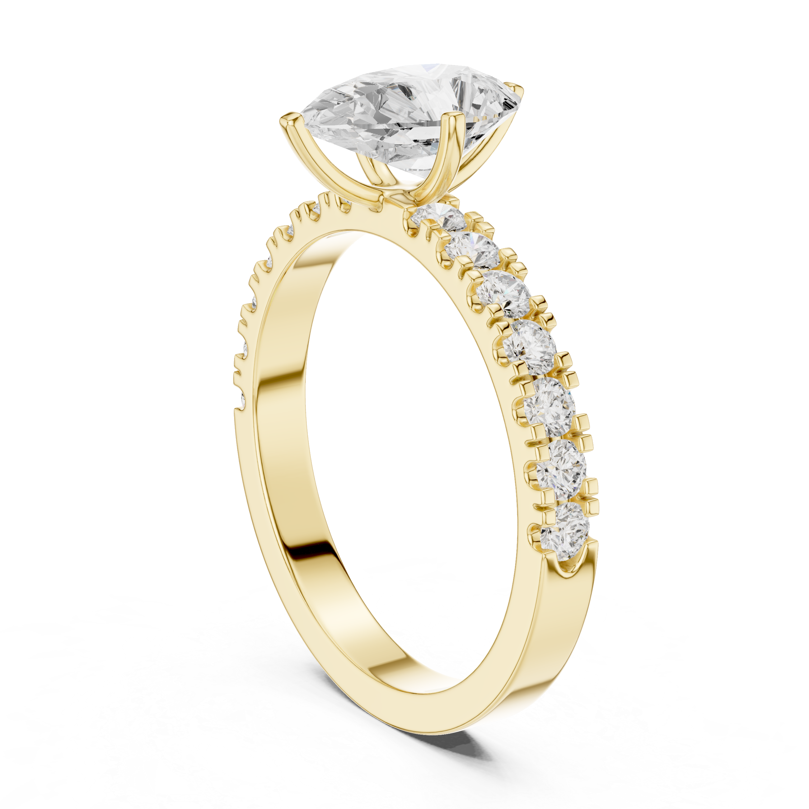 Pear Cut Solitaire Engagement Ring with Shared Prong Diamond Band