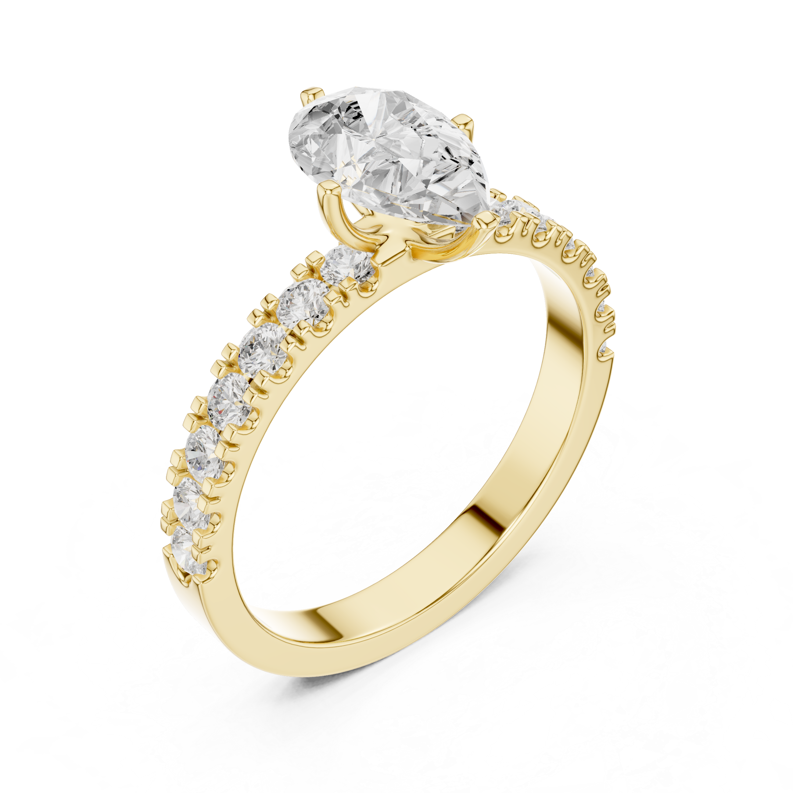 Pear Cut Solitaire Engagement Ring with Shared Prong Diamond Band