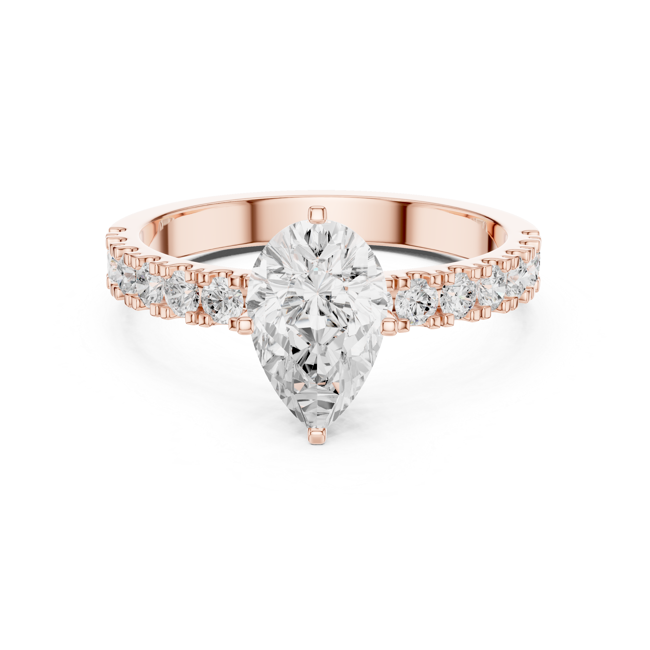 Pear Cut Solitaire Engagement Ring with Shared Prong Diamond Band