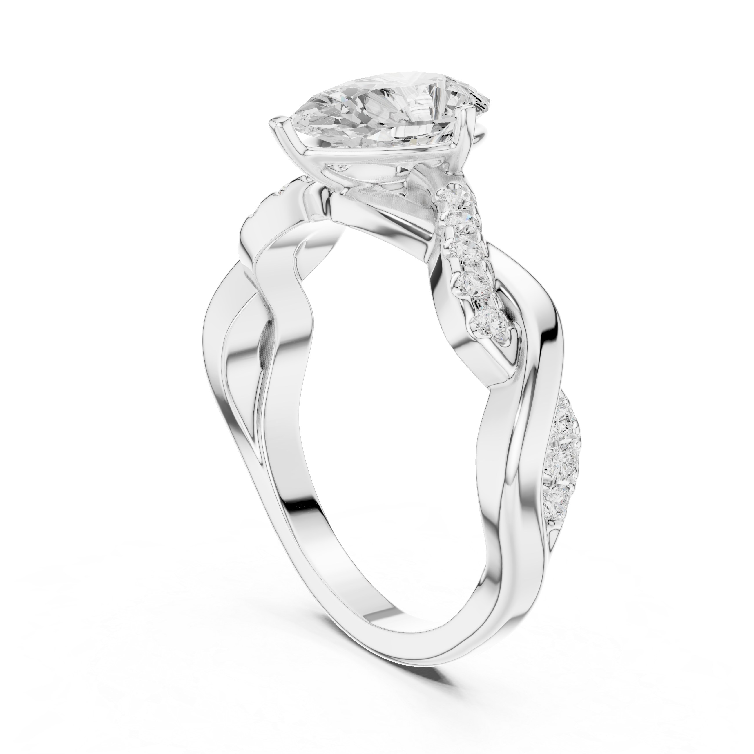 Twisted Pear Engagement Ring with Diamond Accent Shoulders