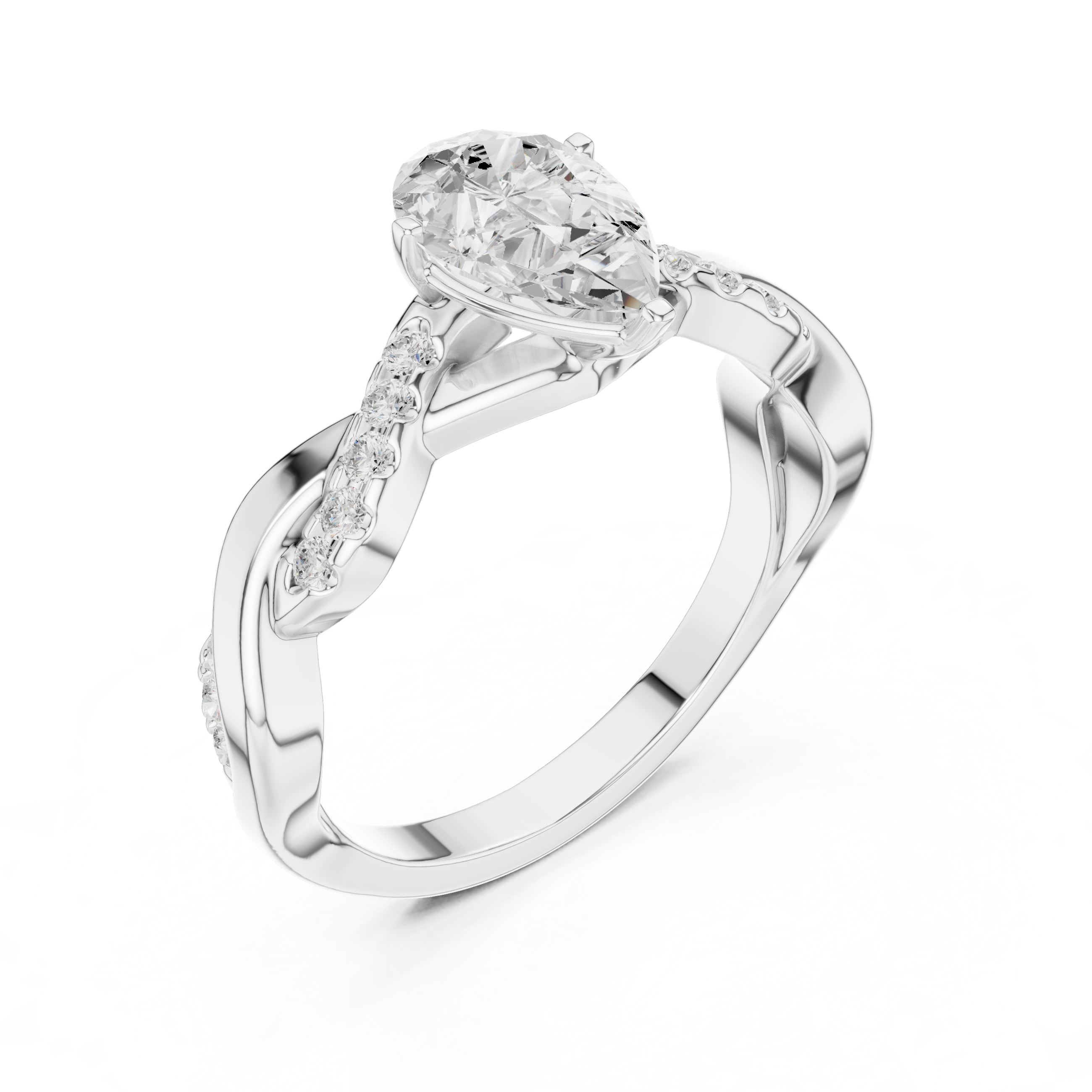 Twisted Pear Engagement Ring with Diamond Accent Shoulders