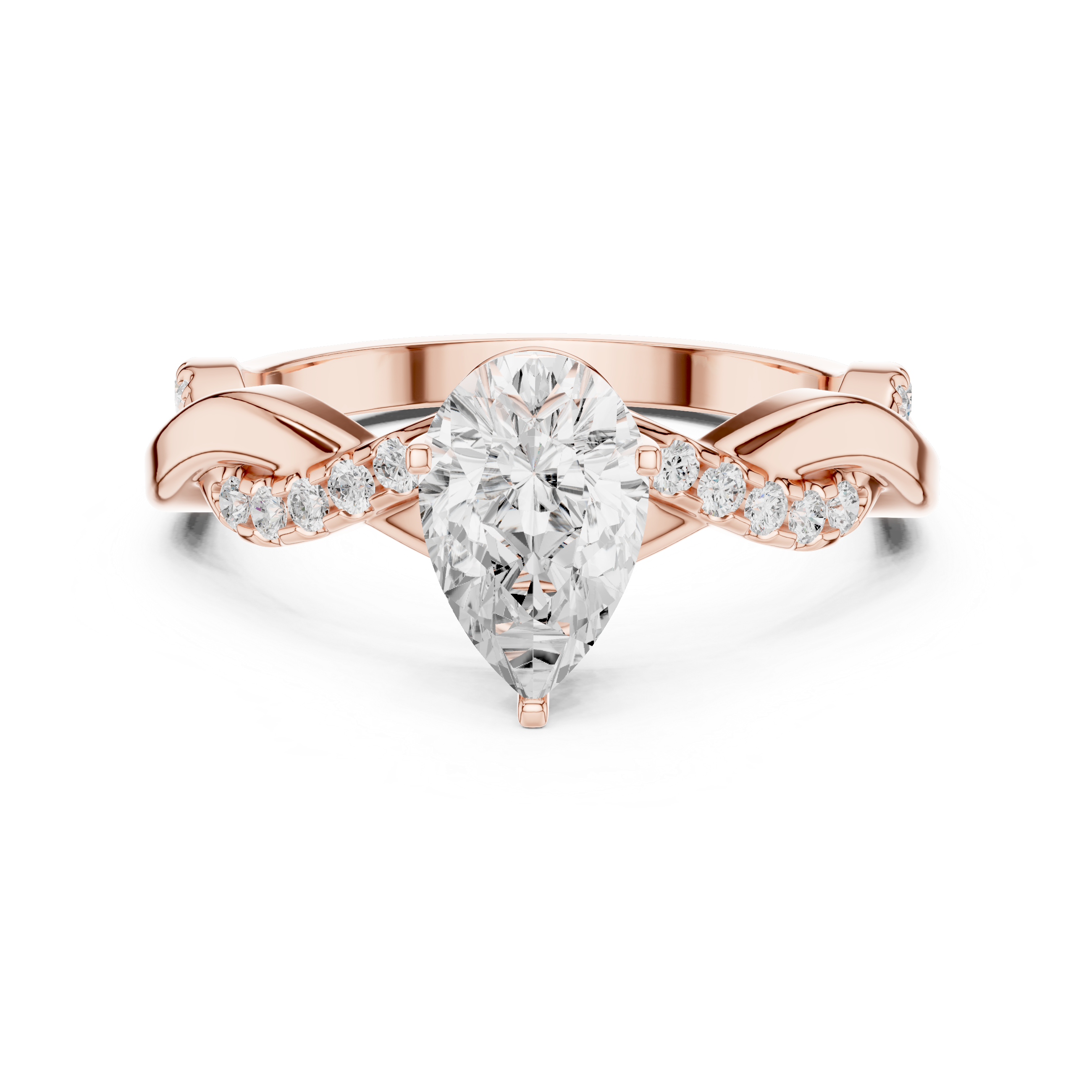 Twisted Pear Engagement Ring with Diamond Accent Shoulders