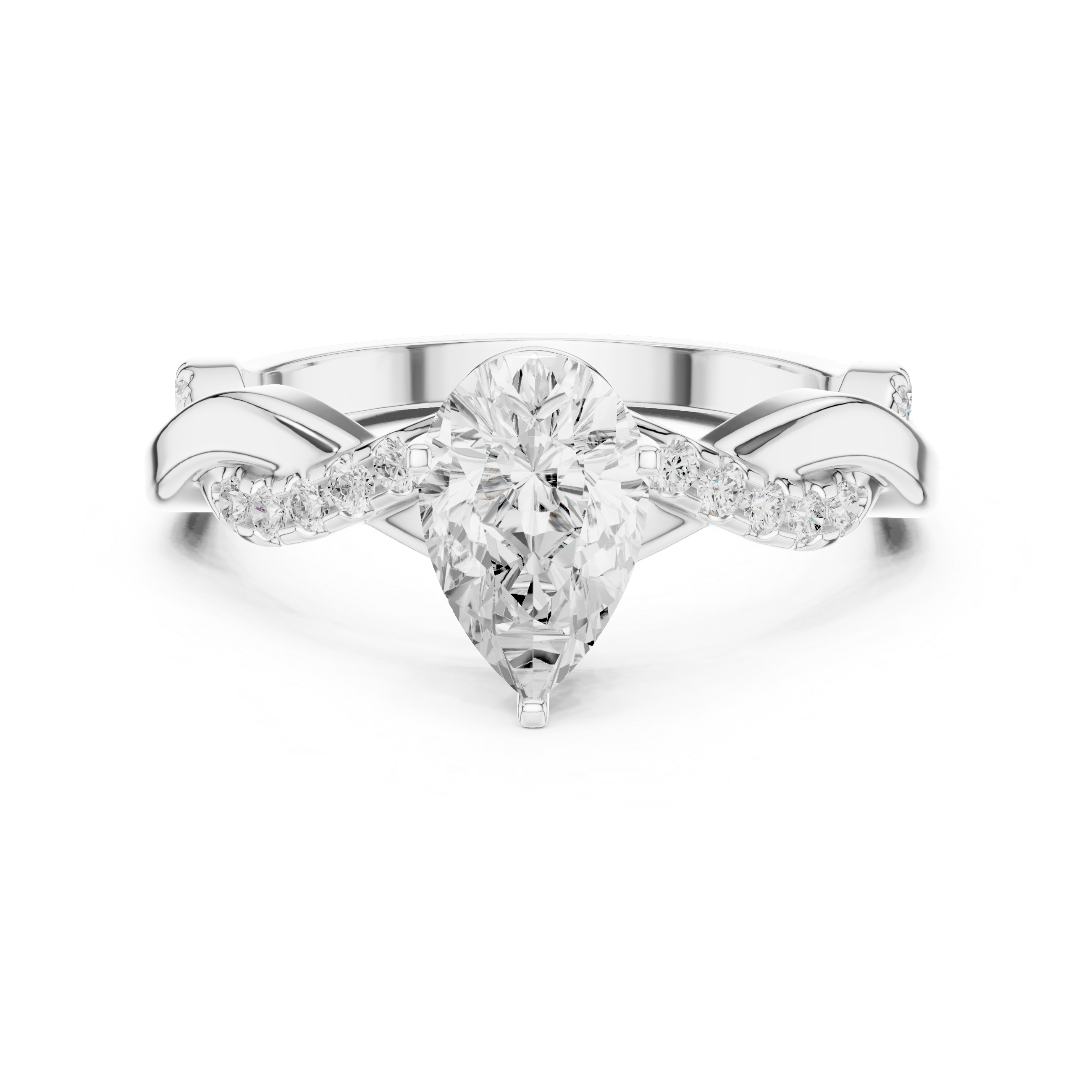 Twisted Pear Engagement Ring with Diamond Accent Shoulders