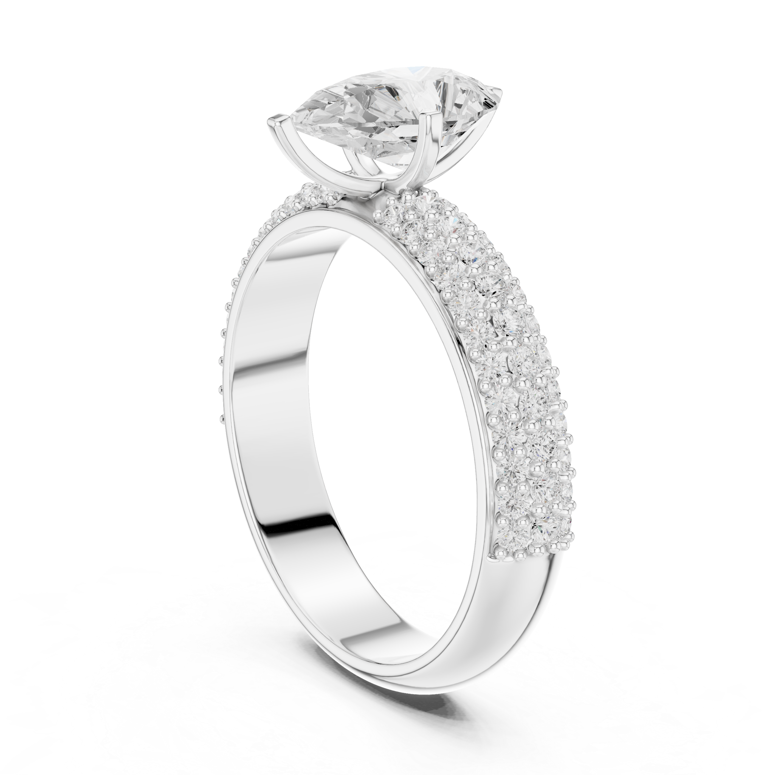 Pear Cut Engagement Ring with Triple Row Pavé Diamond Band